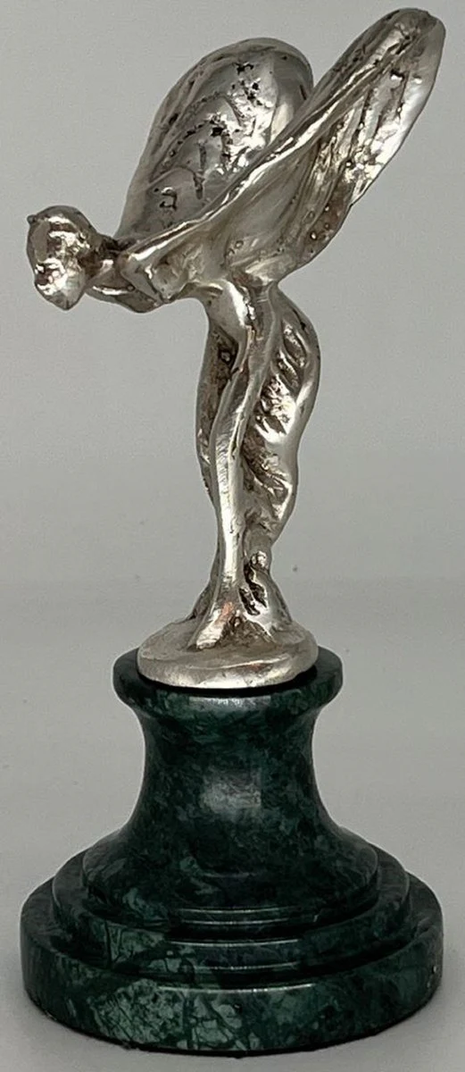 Luxury paperweight sculpture woman with wings silver / green 7 x 8 x H. 16 cm - Elegant bronze figure with marble base - Desk decoration - Luxury decoration - Decorative accessories
