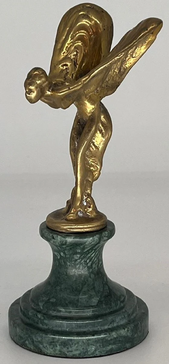 Luxury paperweight sculpture woman with wings gold / green 7 x 8 x H. 16 cm - Elegant bronze figure with marble base - Desk decoration - Luxury decoration - Decorative accessories