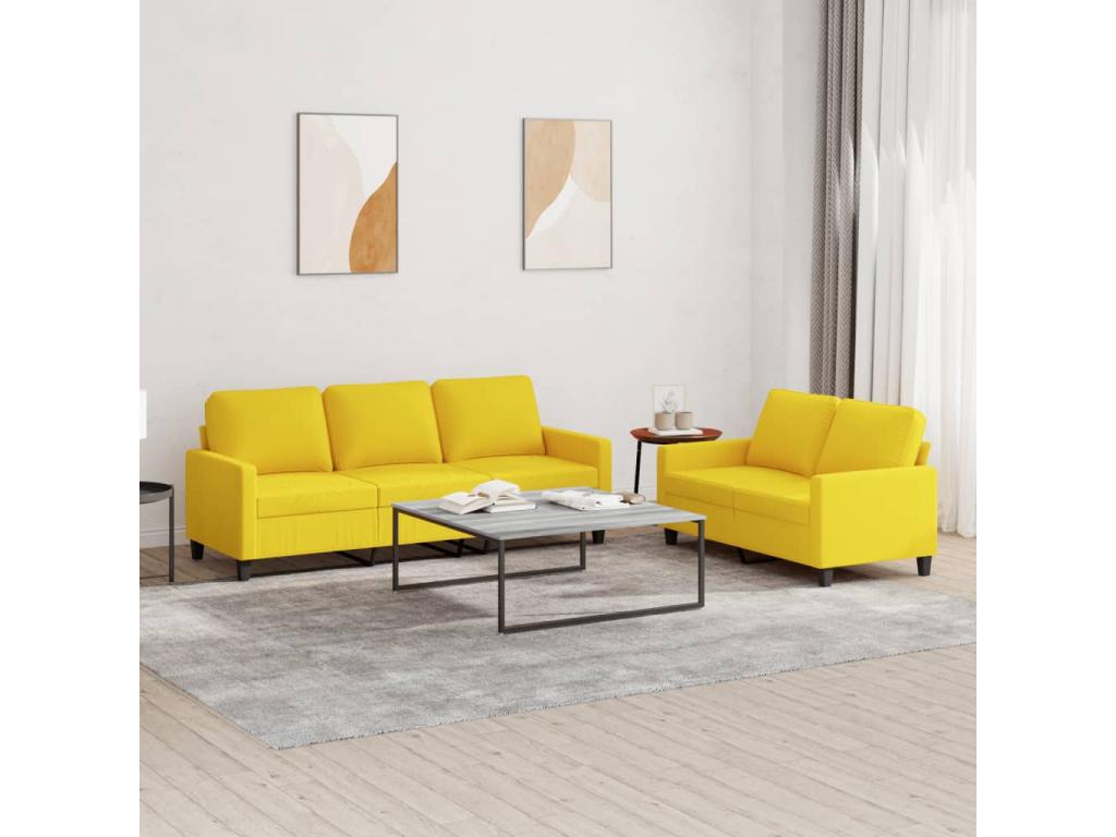 Juego de sofás con cojines 2 piezas tela amarillo claro