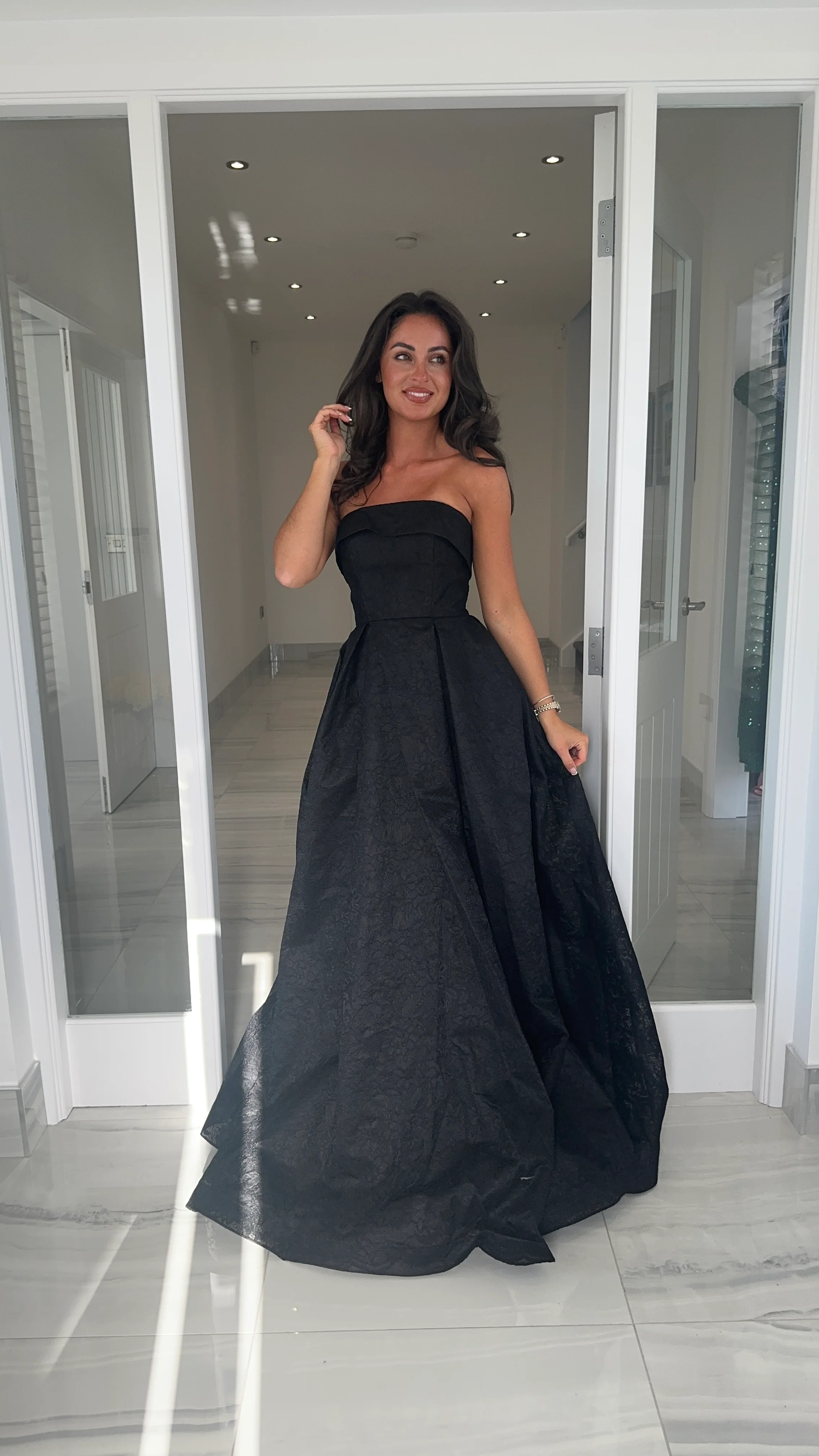 Black Lace Strapless Ball Gown