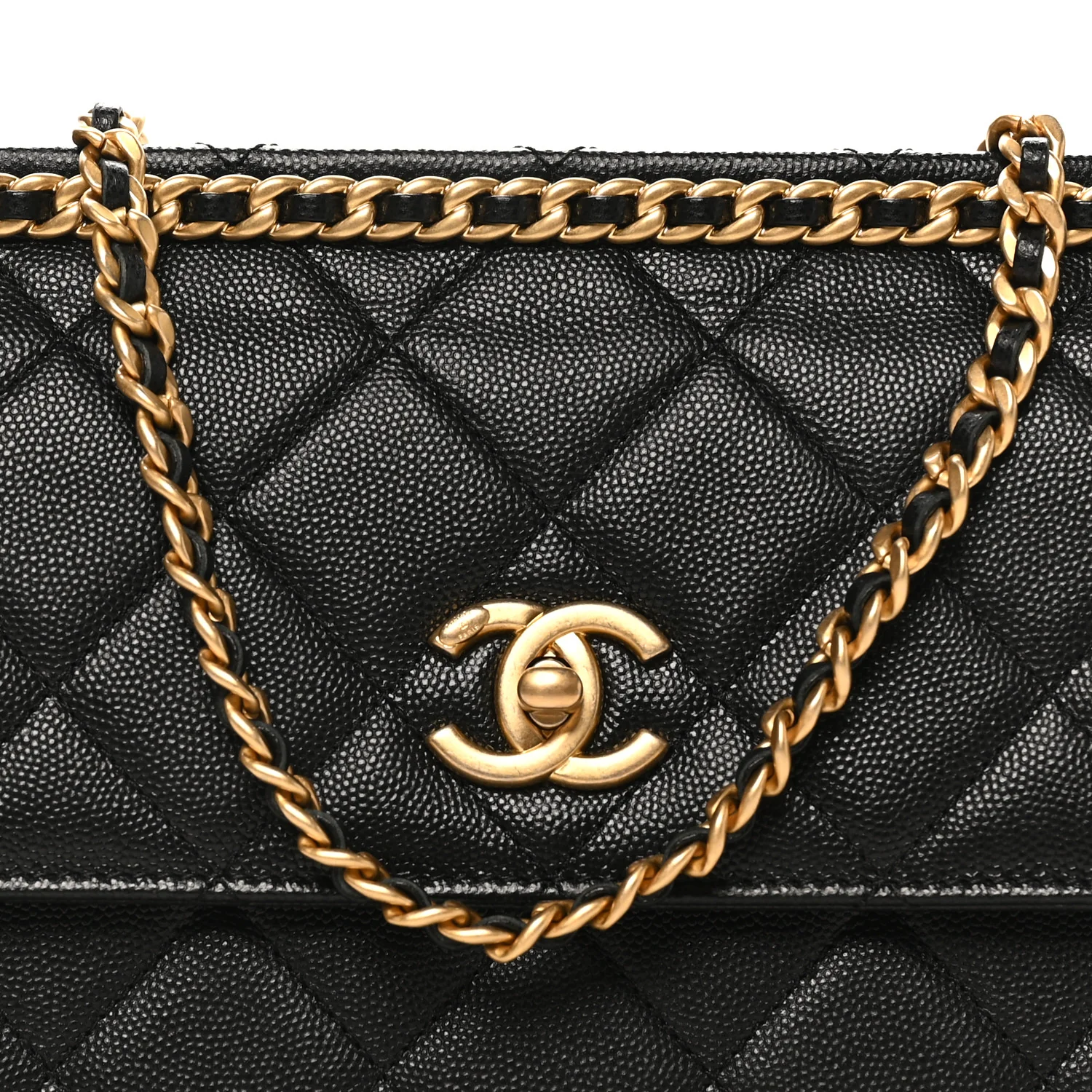 Caviar Quilted Chain Frame Flap Black - Top Club