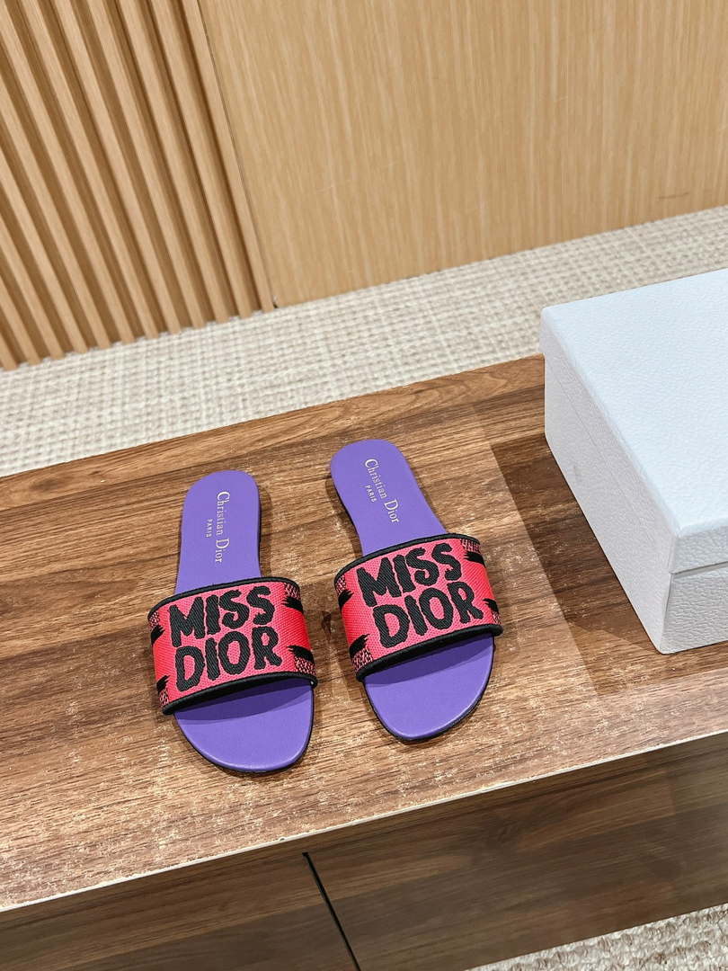 Dior KCO109EZO Dway Slide Embroidered Cotton Miss Dior Allover Motif Shoes D82994 - Sneaker Replica Workshop