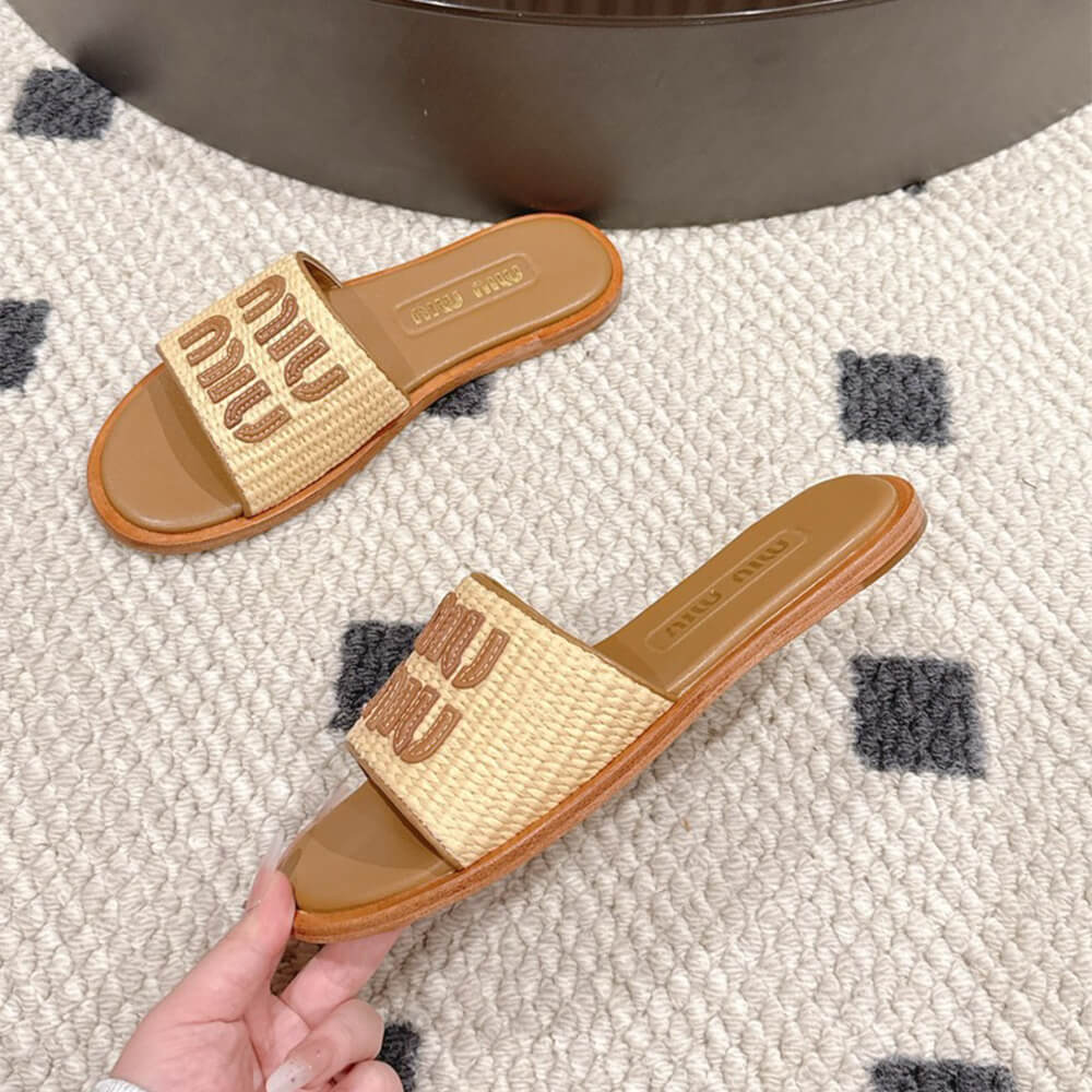 MiuMiu Raffia Slide Sandals - Top Club