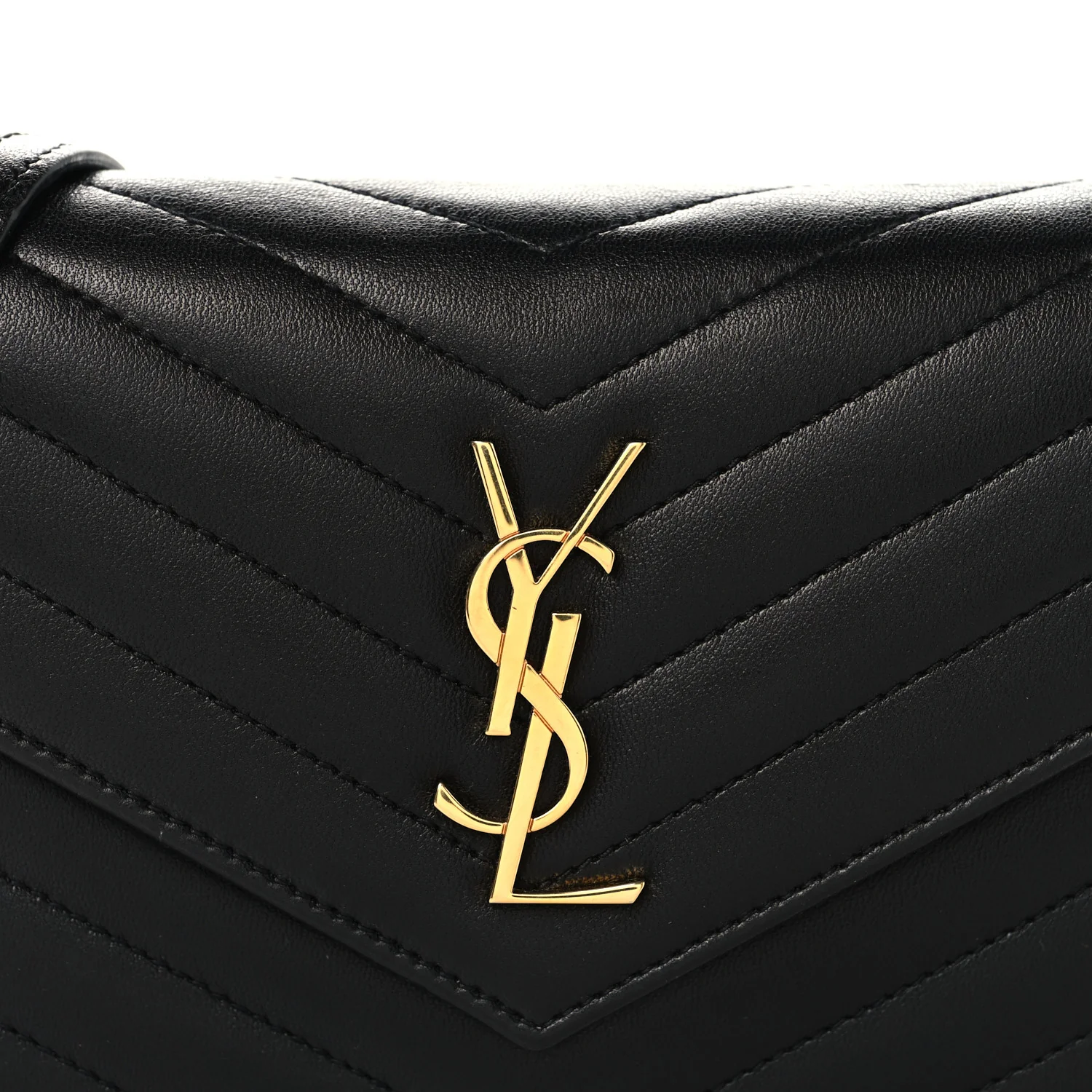 Calfskin Matelasse Chevron Monogram Envelope Chain Wallet Black - Top Club