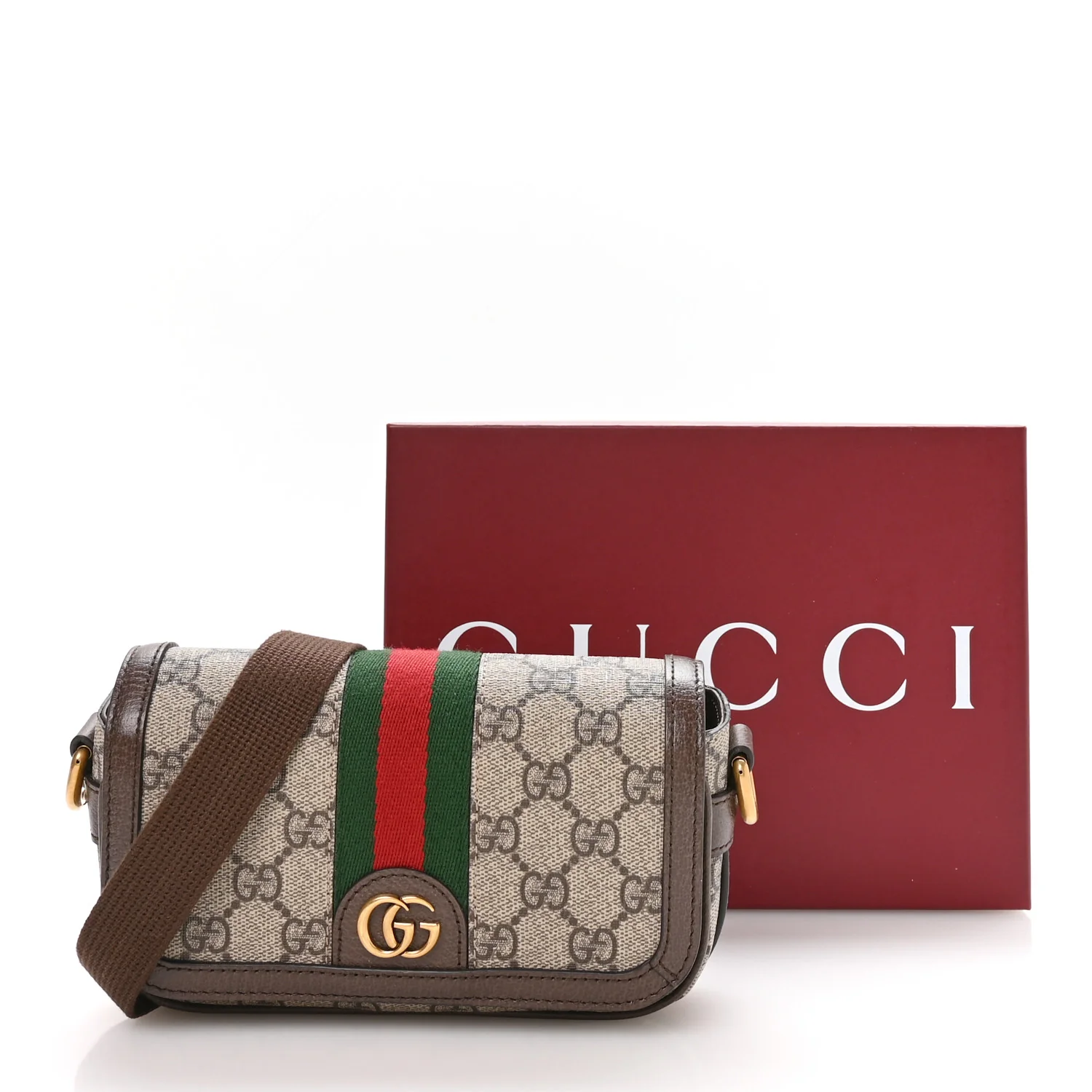 GG Supreme Monogram Web Mini Ophidia Flap Shoulder Bag Brown - Top Club