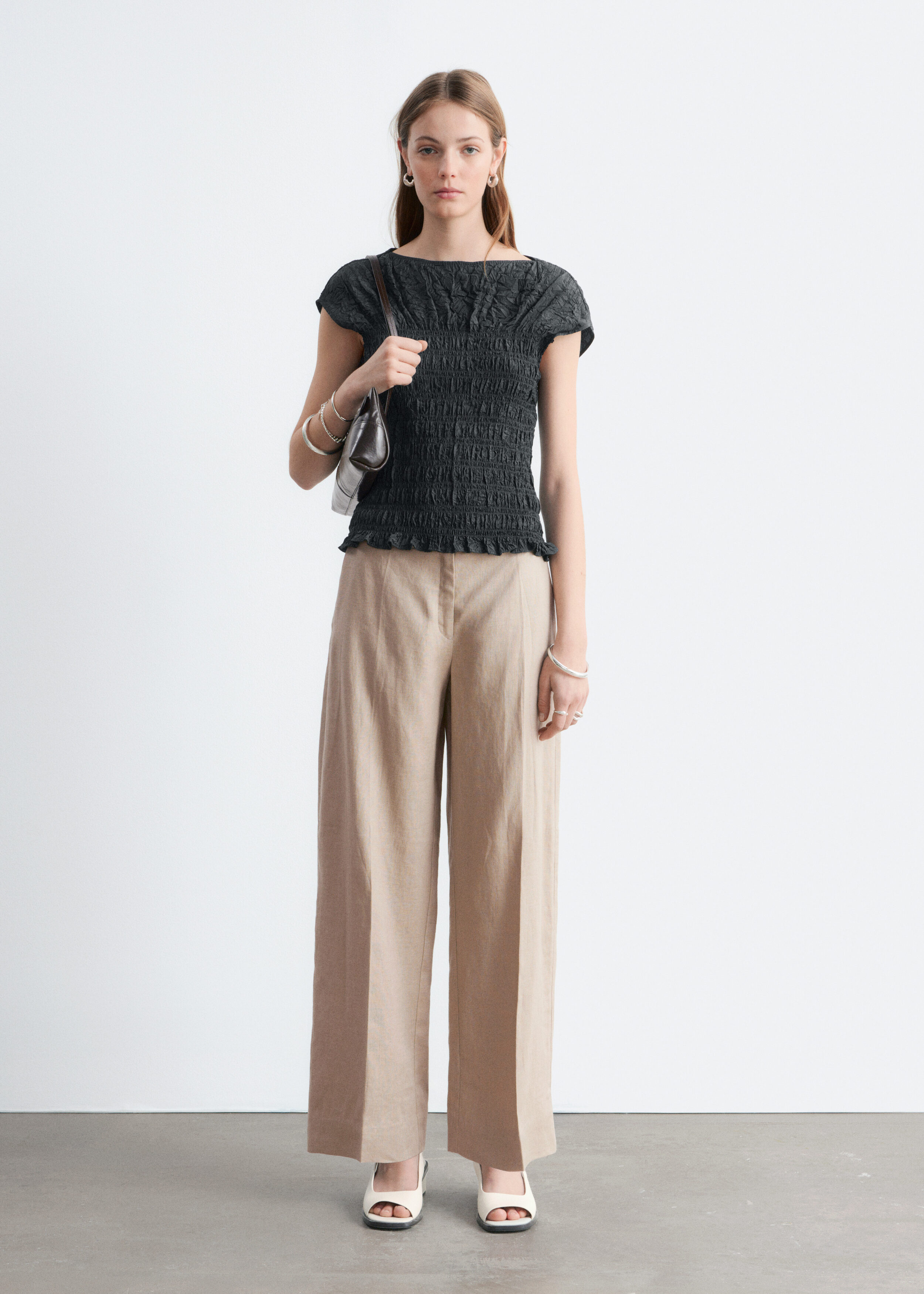 & Other Stories SMOCKED BOATNECK TOP
