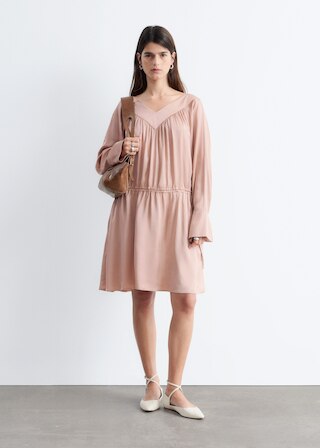 & Other Stories DRAWSTRING V-NECK MINI DRESS