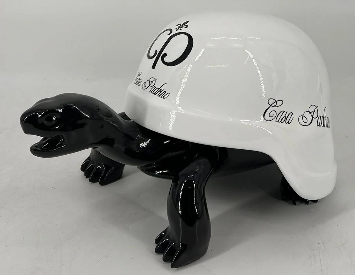 Luxury decorative figure turtle black / white 40 cm - decorative sculpture