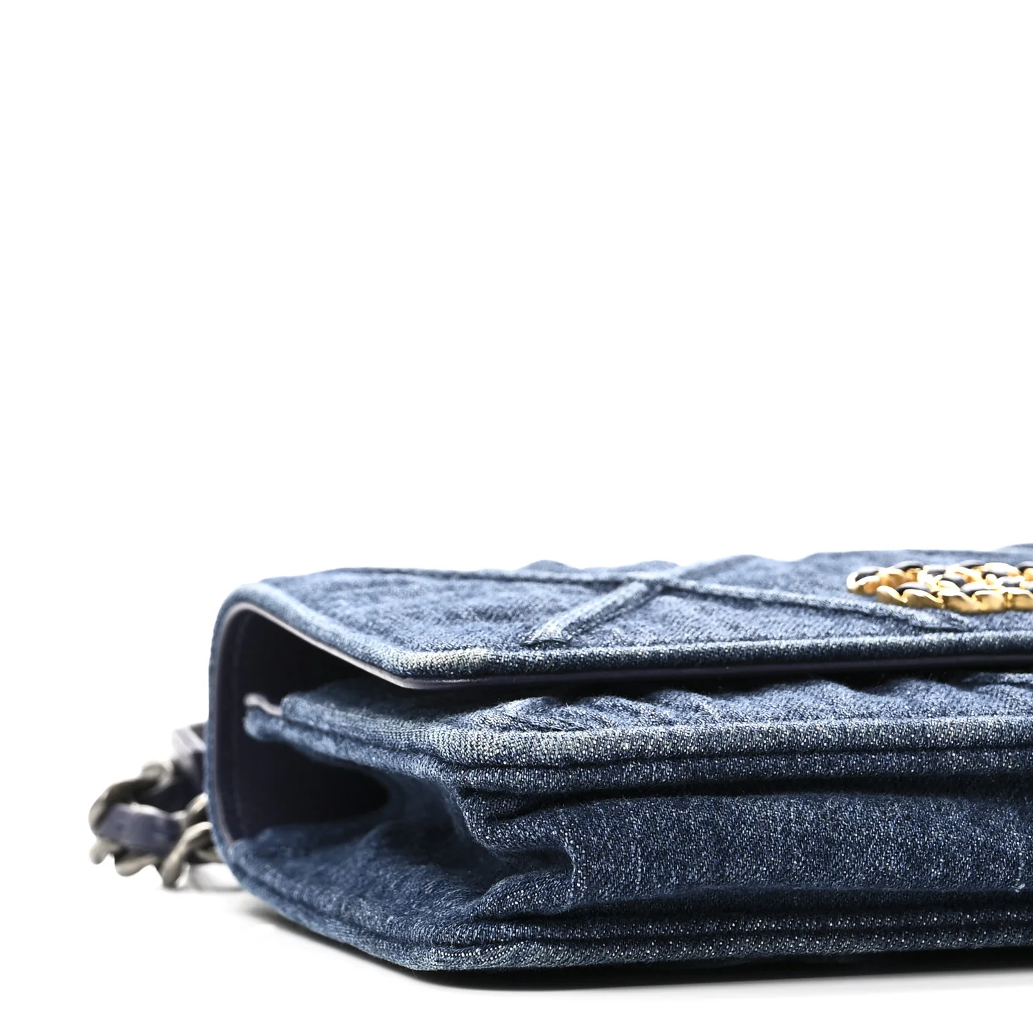 Denim Quilted Chanel 19 Wallet On Chain WOC Blue - Top Club