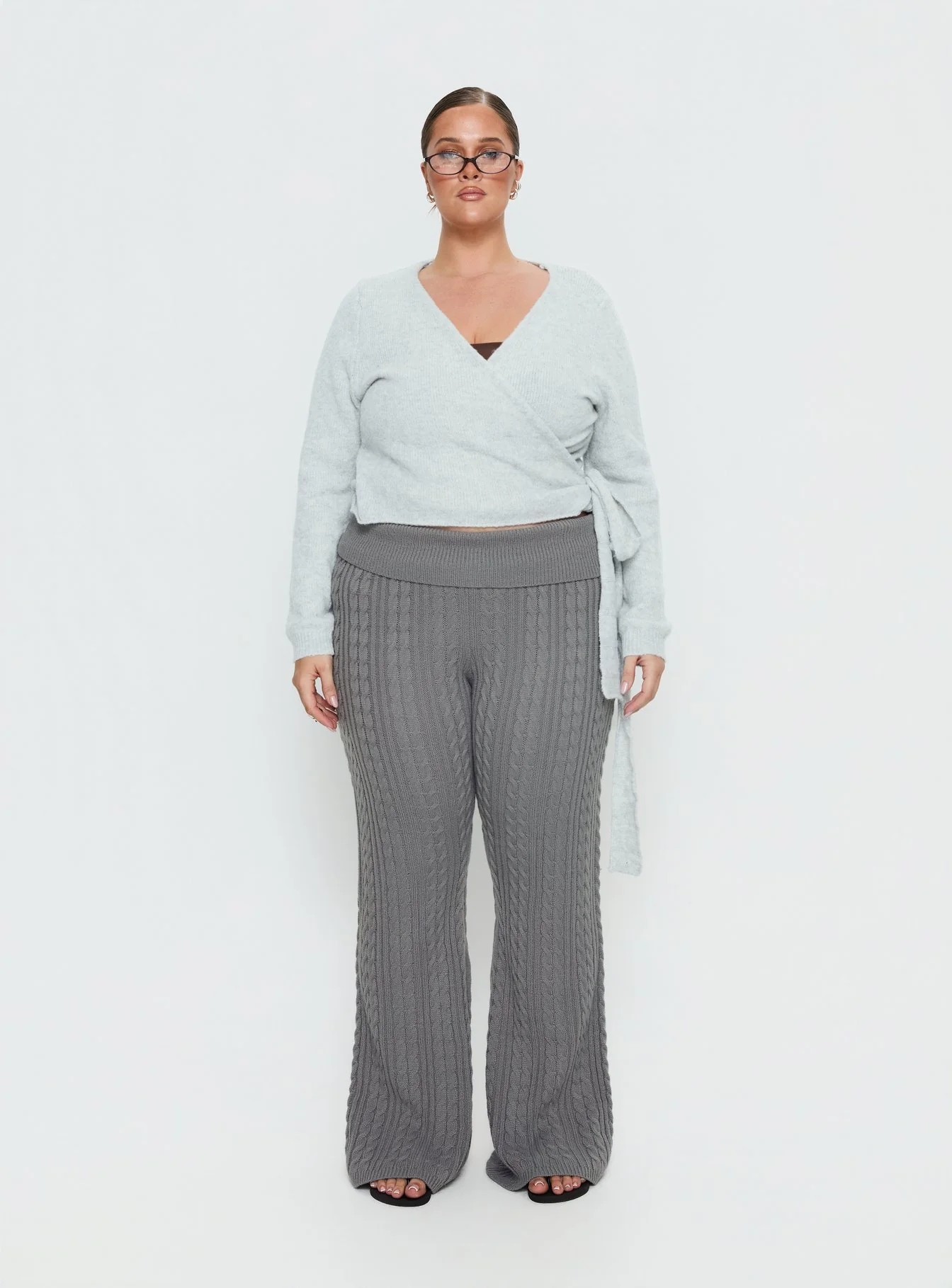 Tonee Wrap Knit Cardigan Grey Curve