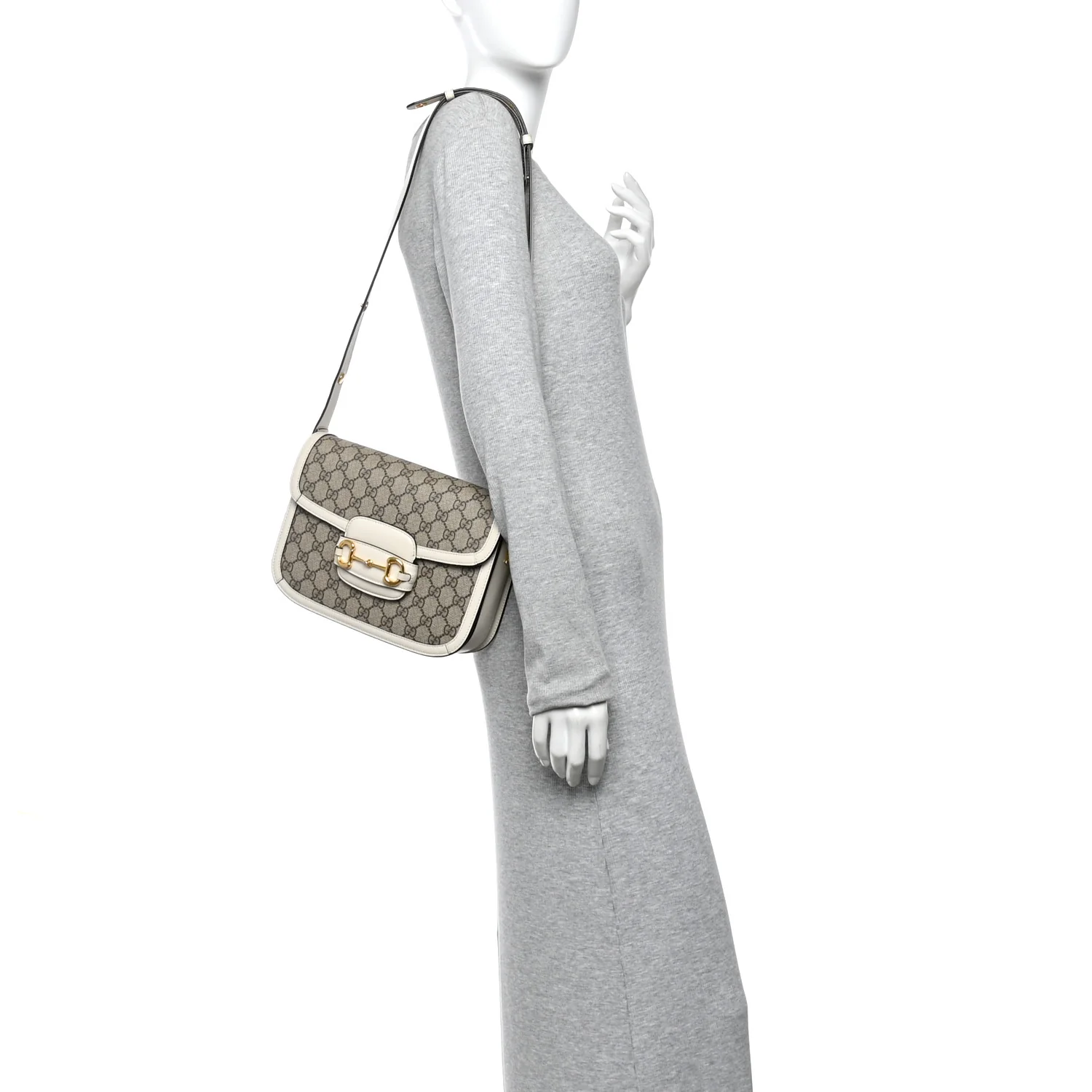GG Supreme Monogram Horsebit 1955 Shoulder Bag Beige Mystic White