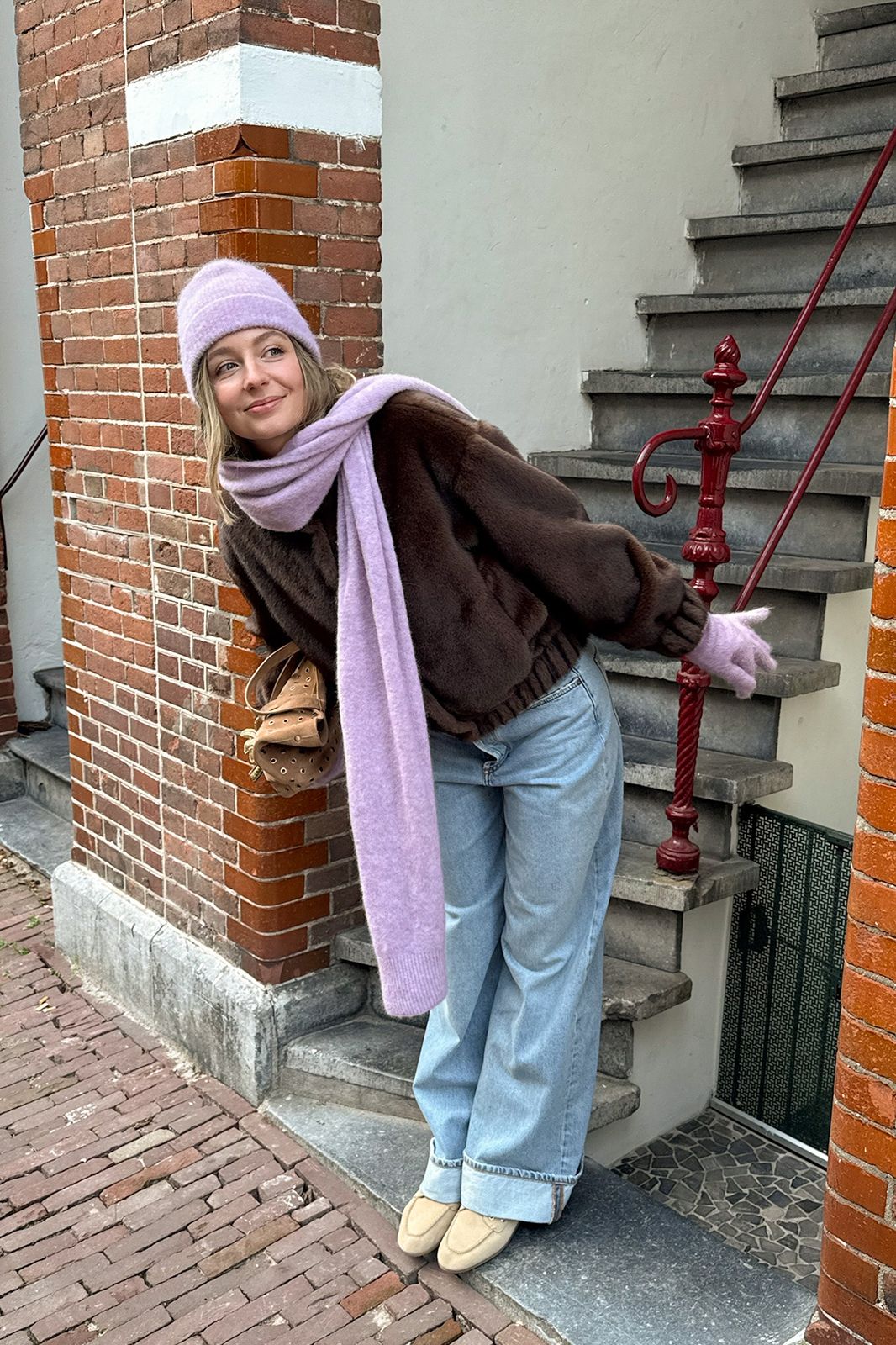 Donkerbruine faux fur jas