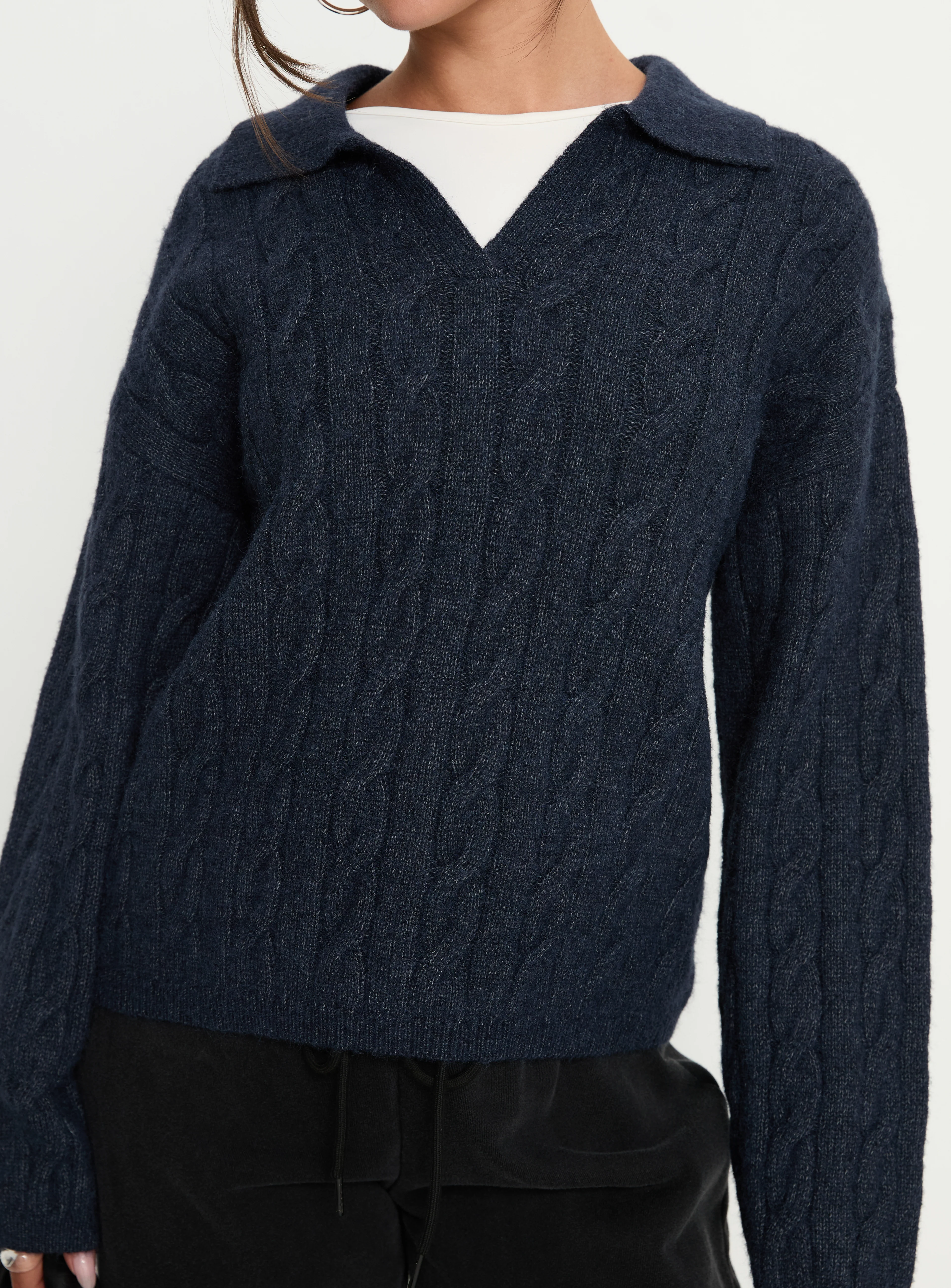 Brodey Collared Cable Knit Sweater Navy