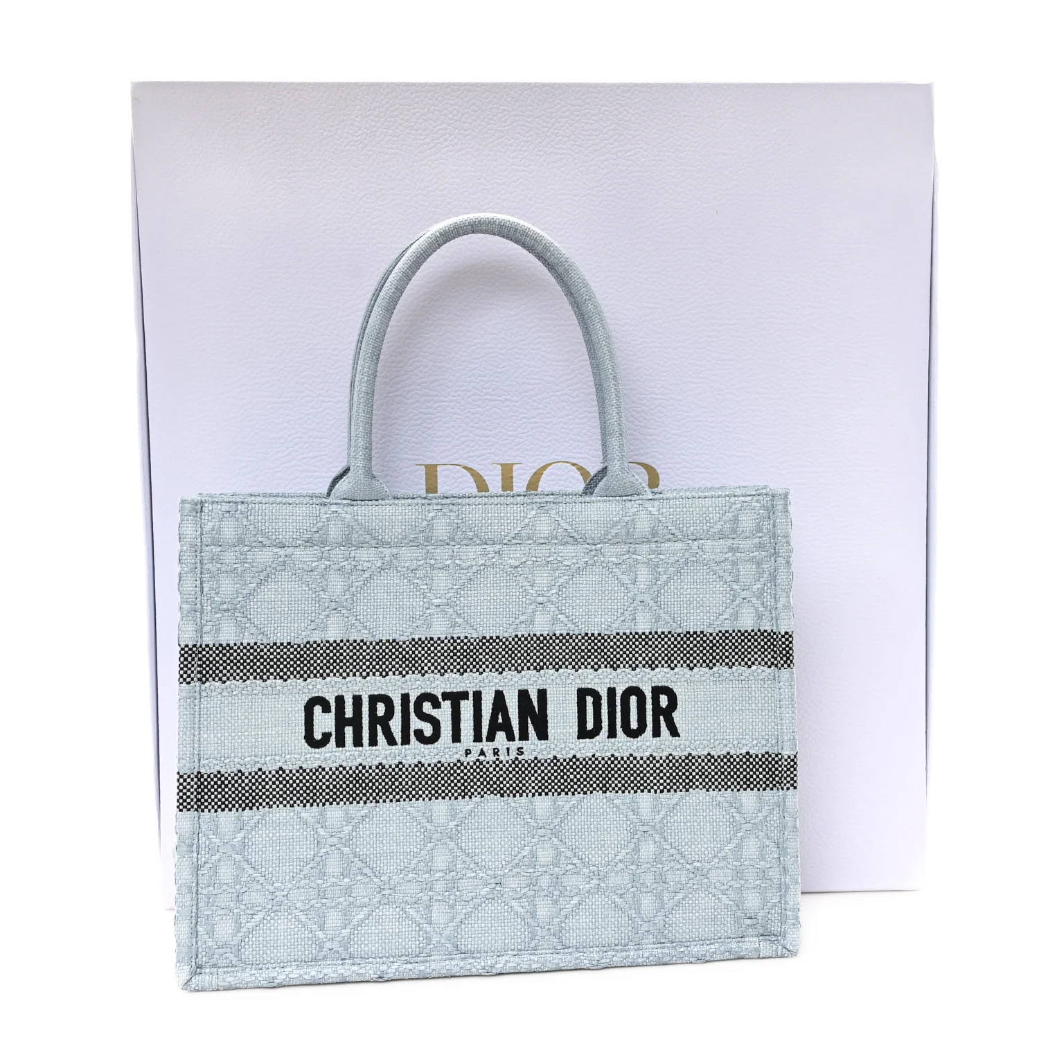 Raffia Cannage Medium Book Tote Blue - Top Club