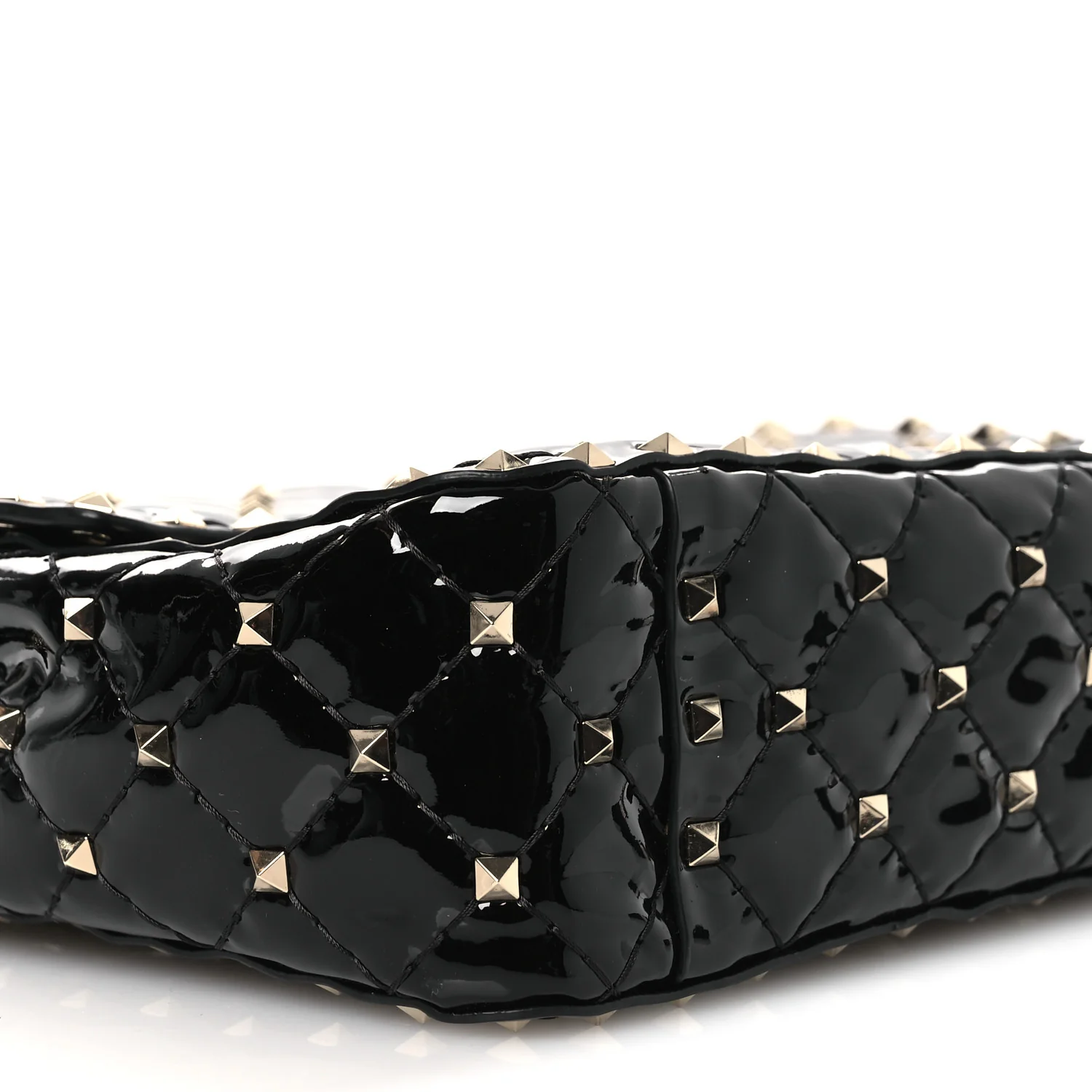 Patent Medium Rockstud Spike Shoulder Bag Black - Top Club