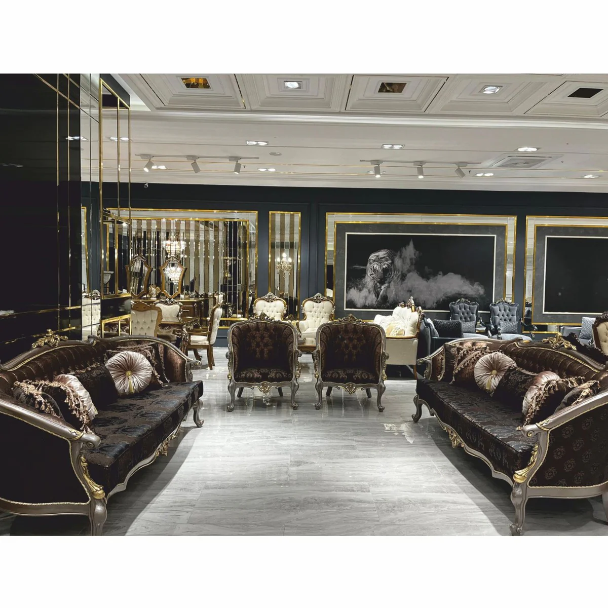 Luxury Baroque Coffee Table Gray / Gold 123 cm - Baroque style living room furniture