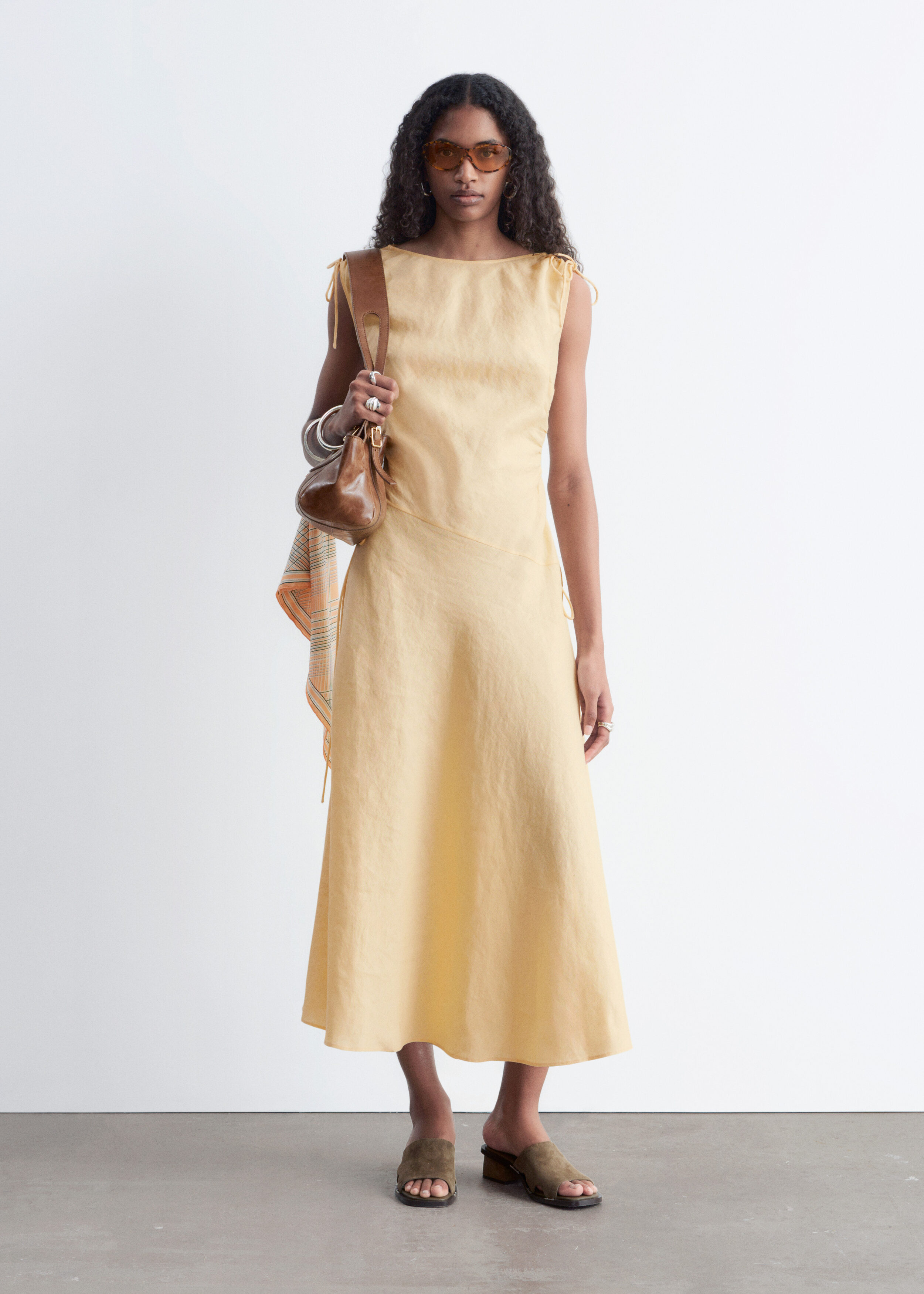 & Other Stories FLARED LINEN MIDI DRESS
