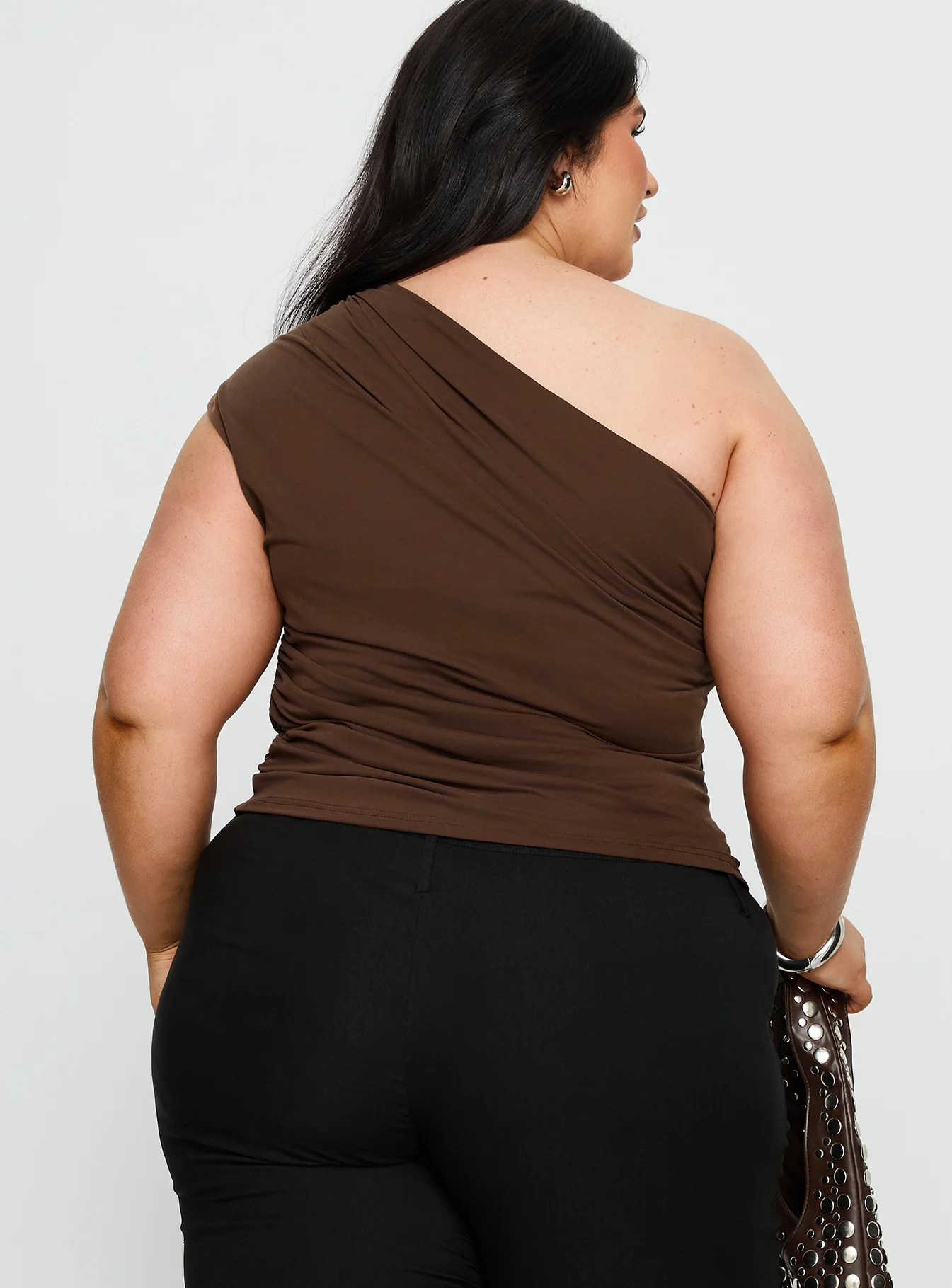 Amelyn One Shoulder Top Brown Curve