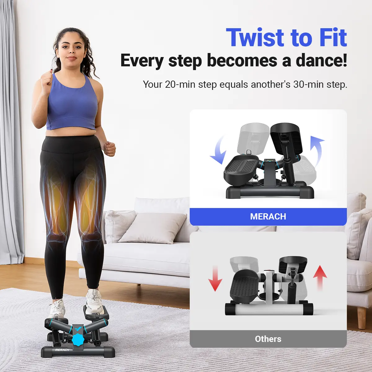Merach Steppers for Exercise, Space-saving Stair Stepper with Resistance Bands, Mini Stepper for Home and Office Use with 330LBS Loading Capacity, Hydraulic Fitness Stepper with LCD Monitor Summervibes Home Squat Machine