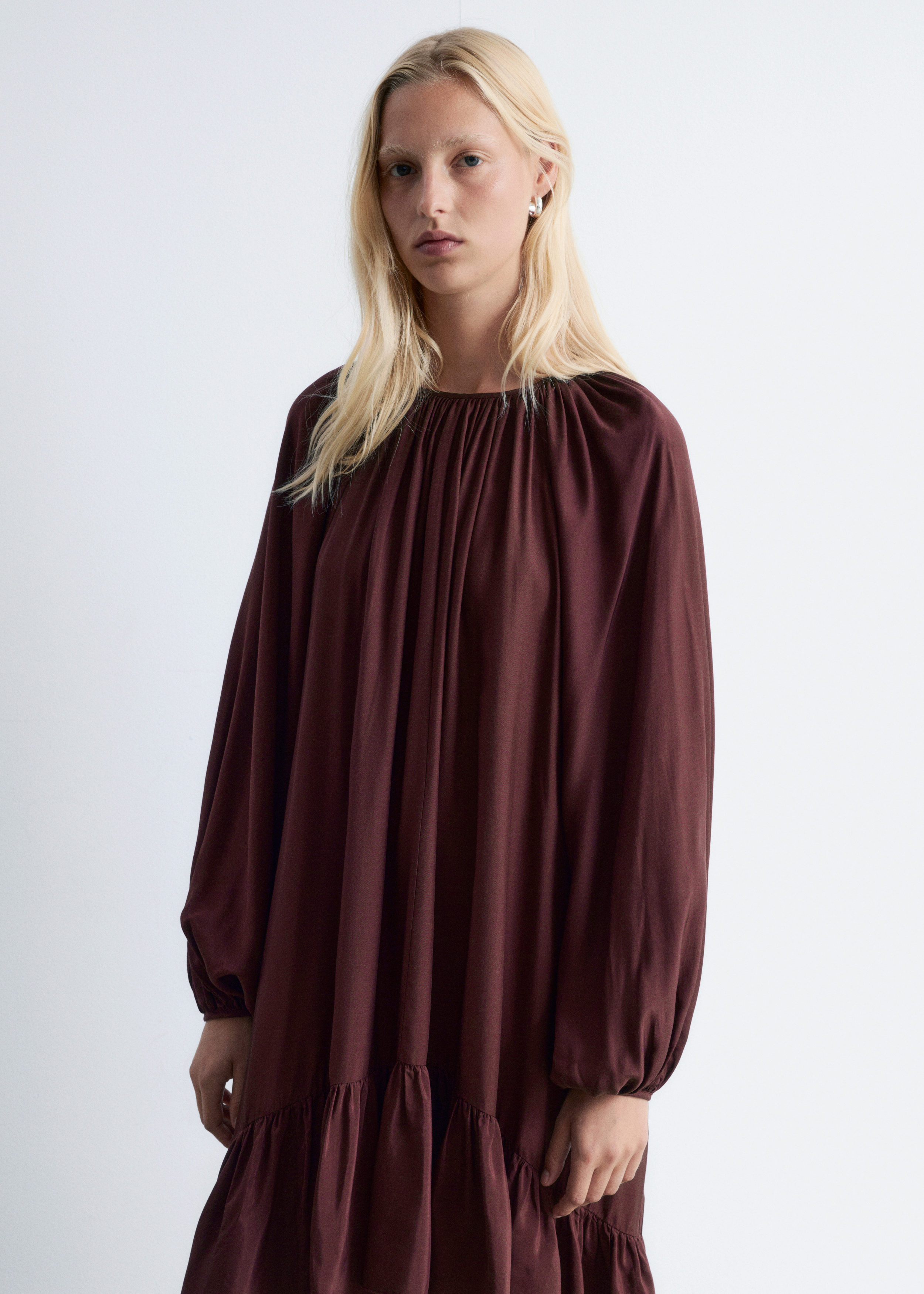 & Other Stories FLOUNCED BALLOON-SLEEVE MINI DRESS
