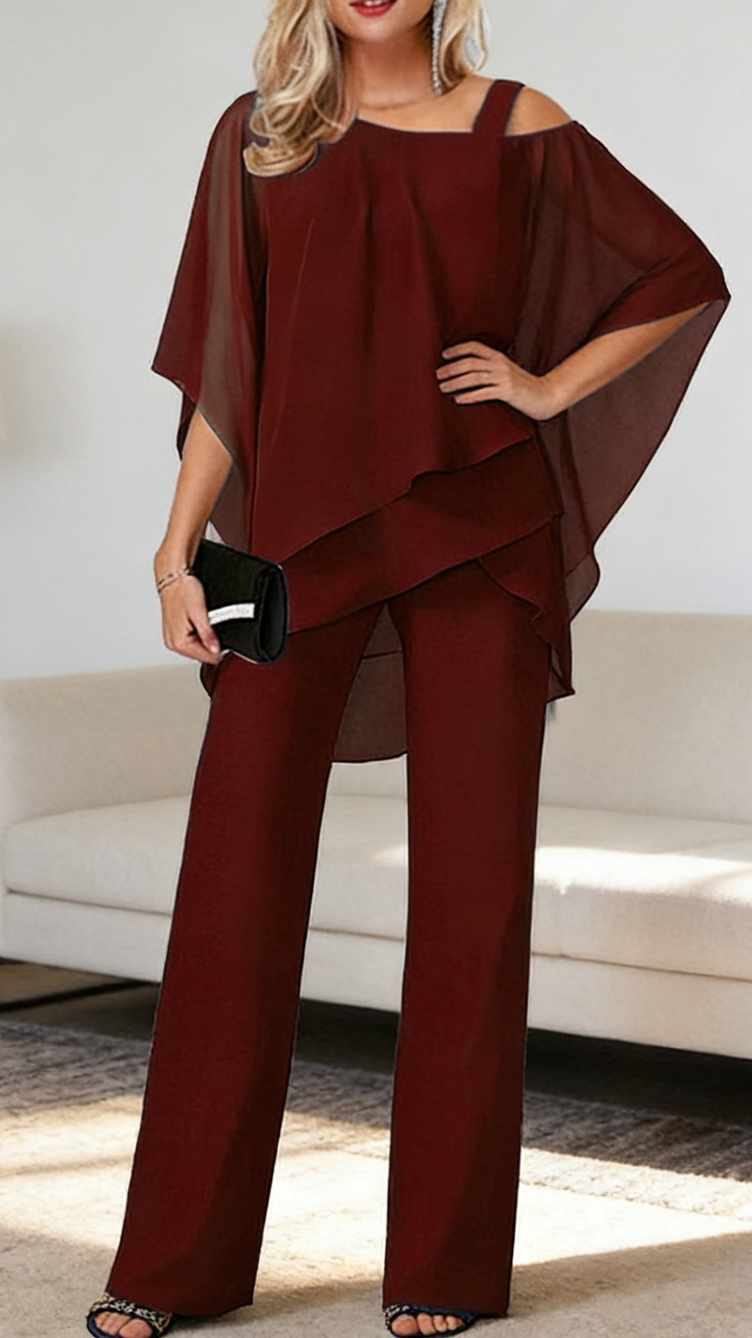 Elegant Layered Chiffon Top & Wide-Leg Pants Set - Nordfashionstorm - Women's Clothing, Fashion for You - Nordfashionstorm.com