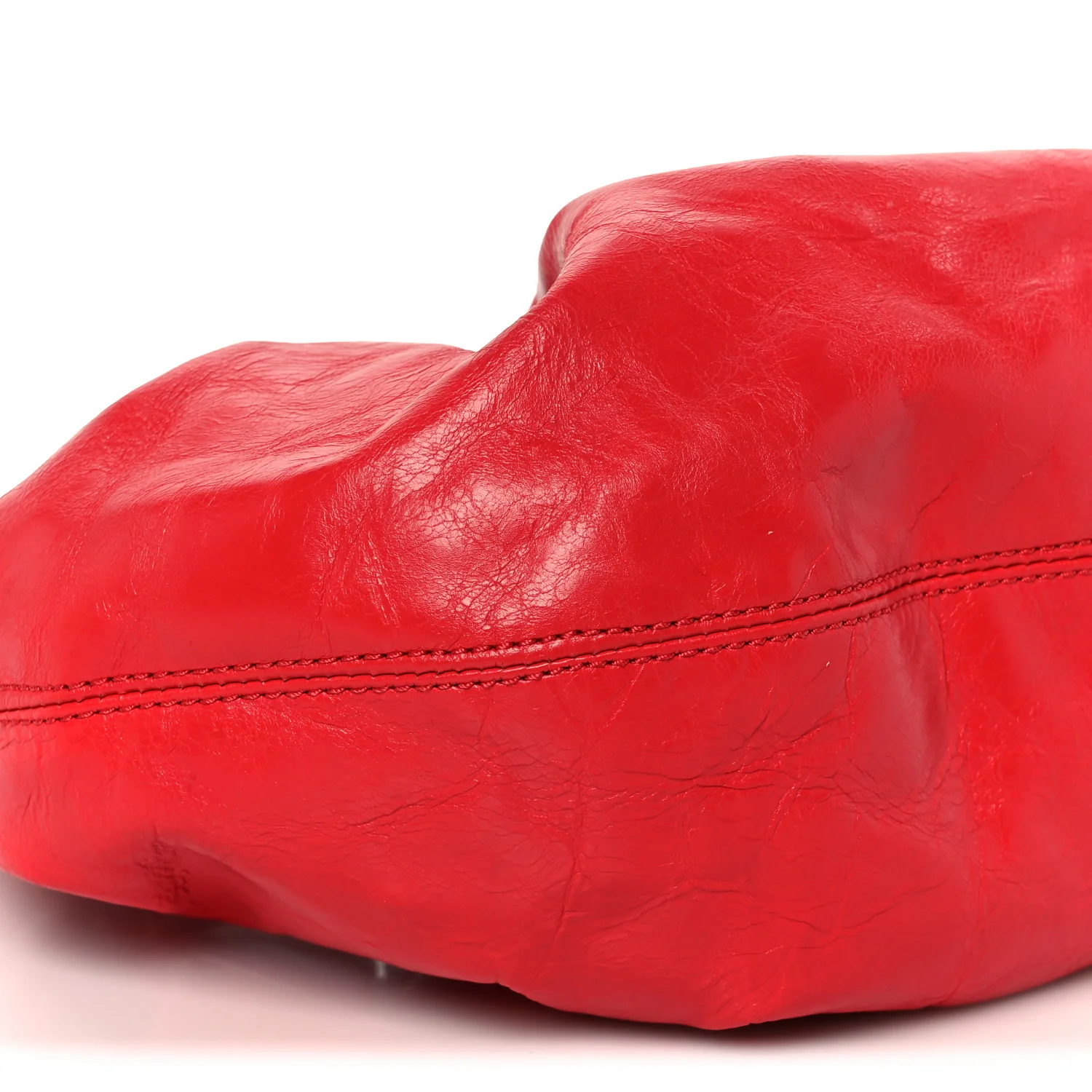 Crackle Patent Calfskin Small Handle Crescent Bag Flame Red - Top Club