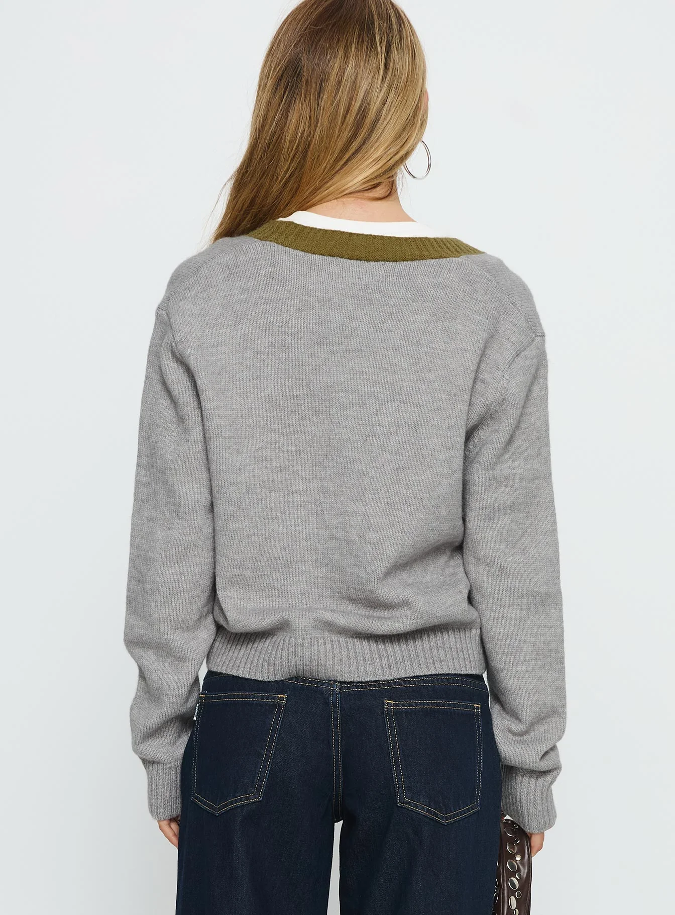 Atira Contrast Knit Cardigan Grey