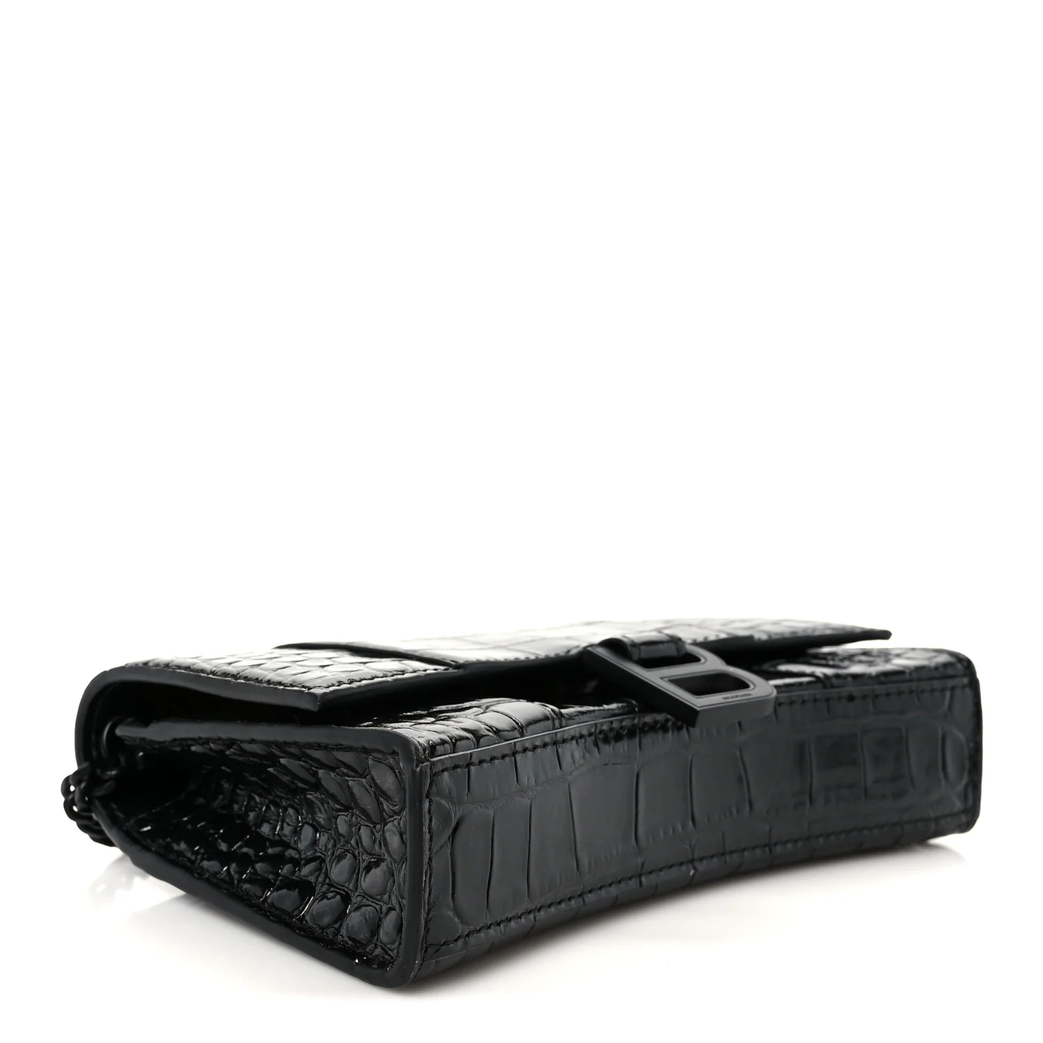 Shiny Calfskin Monochrome Crocodile Embossed Hourglass Chain Bag Black - Top Club
