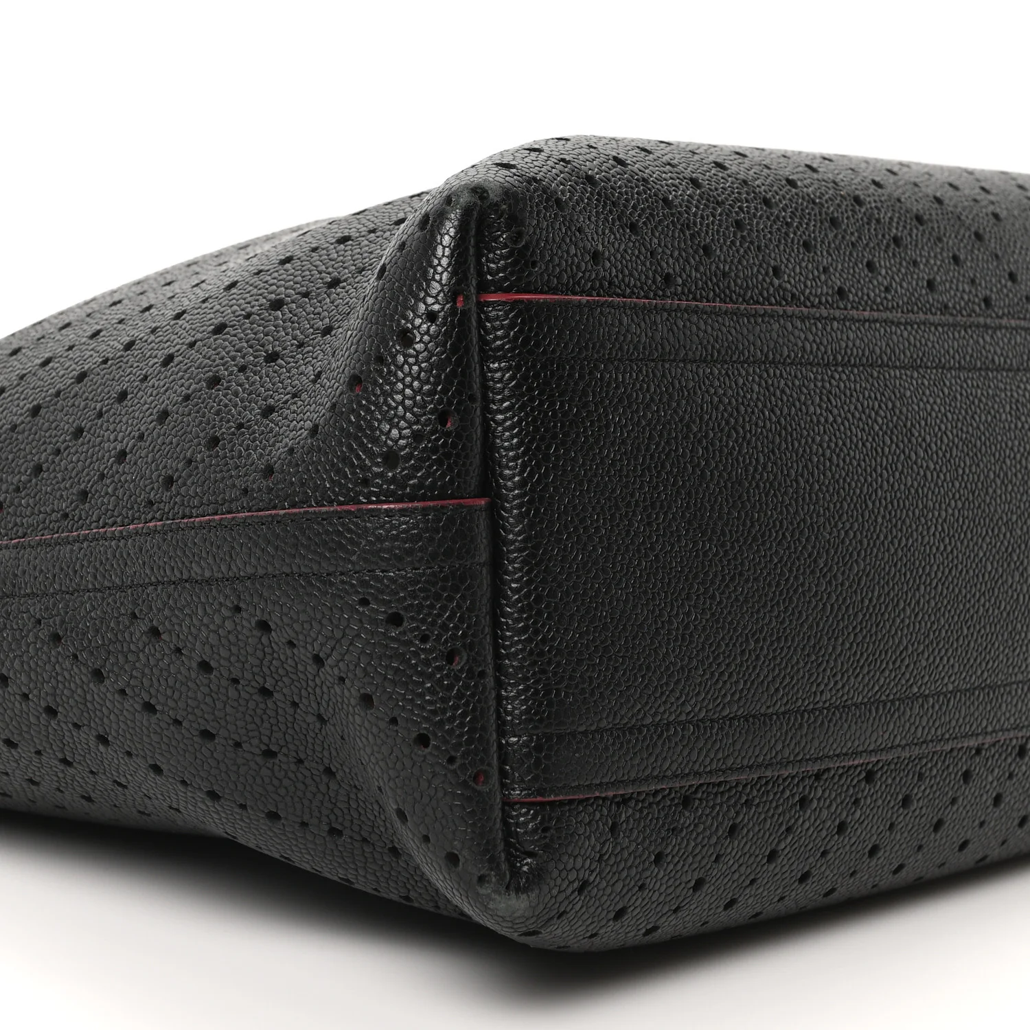 Perforated Grained Calfskin Large Shopping Tote Black - Top Club