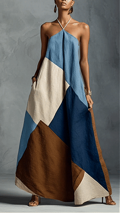 Women's color-blocked printed loose-fitting long dress - Nordfashionstorm - Women's Clothing, Fashion for You - Nordfashionstorm.com