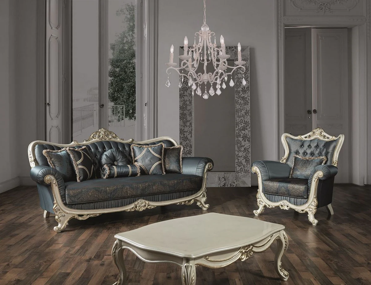 Luxury baroque coffee table cream / gold 113 x 85 x H. 45 cm - Rectangular solid wood living room table - Baroque furniture
