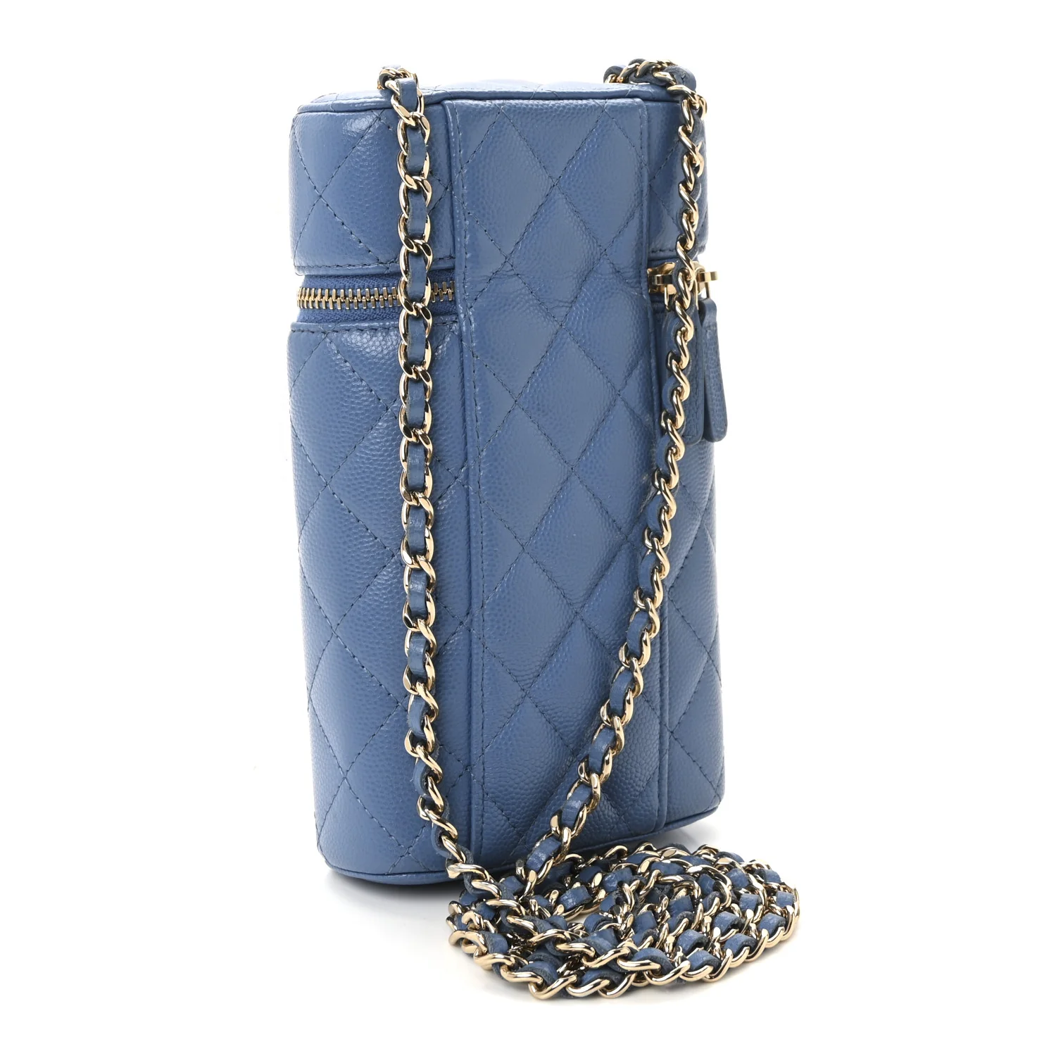 Caviar Quilted Phone Holder With Chain Blue - Top Club