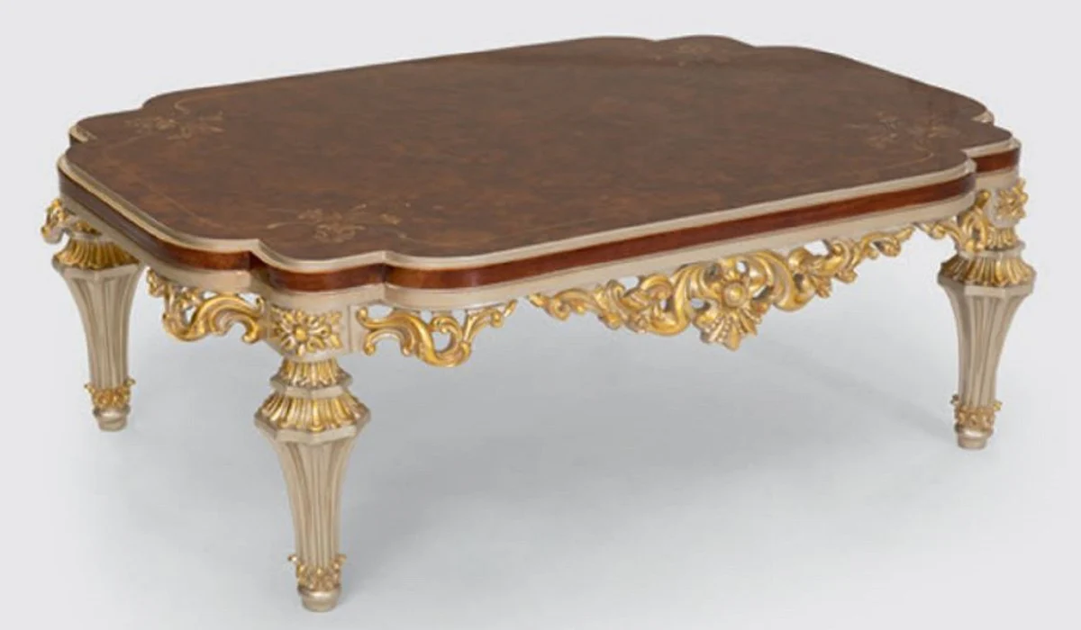 Luxury baroque living room table brown / silver / gold 120 x 88 x H. 44 cm - Noble solid wood coffee table in baroque style - Baroque living room furniture