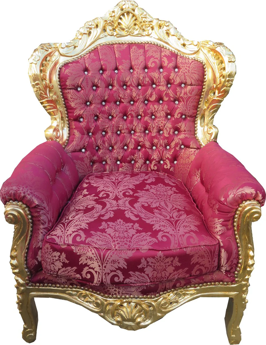 Baroque Armchair King Bordeaux Bouquet Pattern / Gold with Bling Bling Rhinestones - Furniture Antique Style
