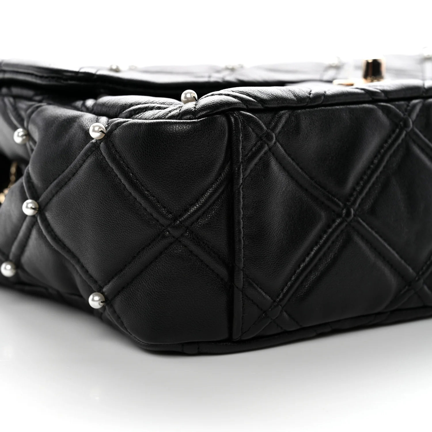 Lambskin Quilted Pearl Studded Flap Black - Top Club