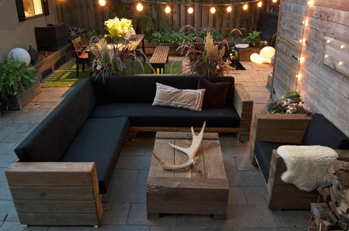 Luxury garden furniture set solid oak with upholstery - corner couch + armchair + table - lounge set