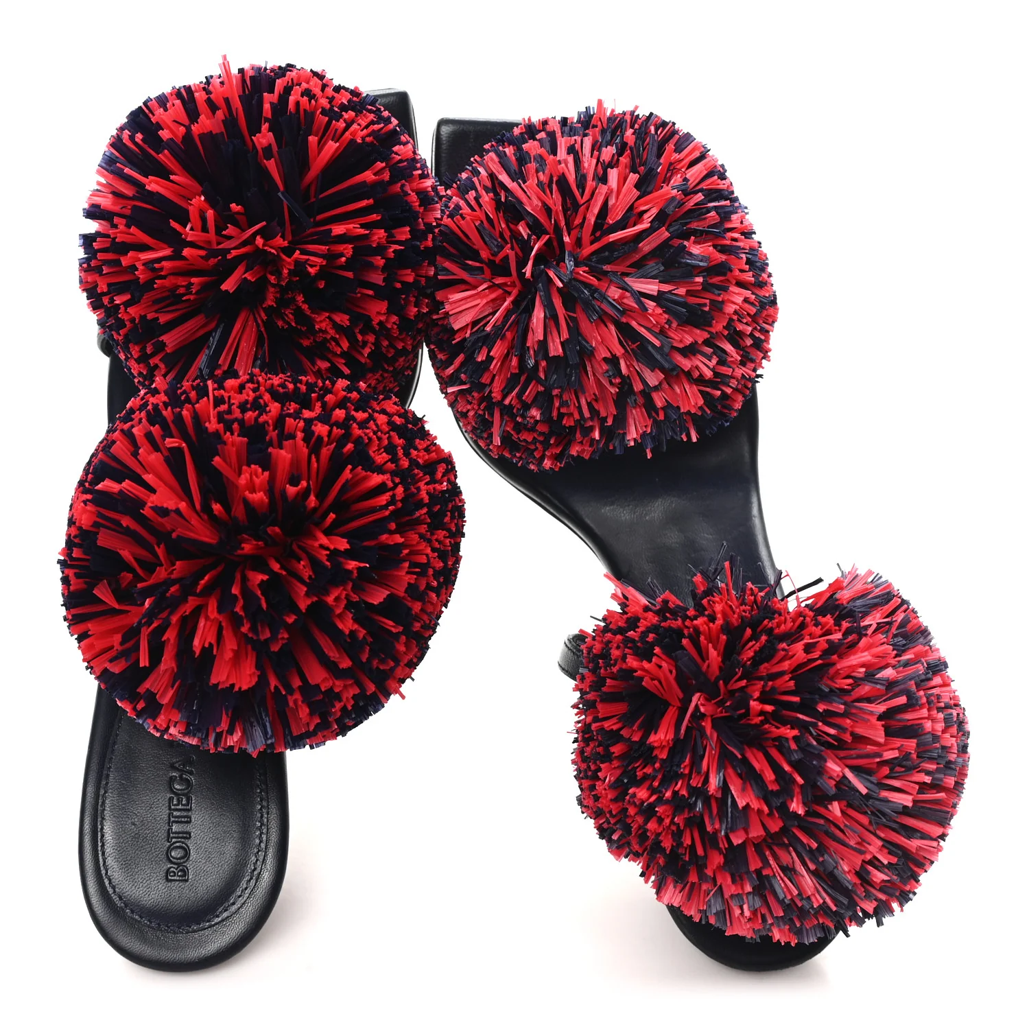 Calfskin Pom Slide Sandals 36 Navy Red