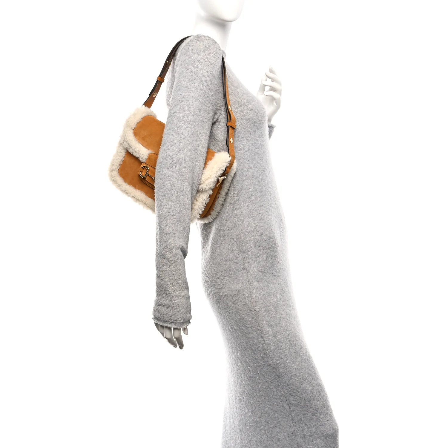 Suede Shearling Horsebit 1955 Shoulder Bag Honey Beige Milk - Top Club