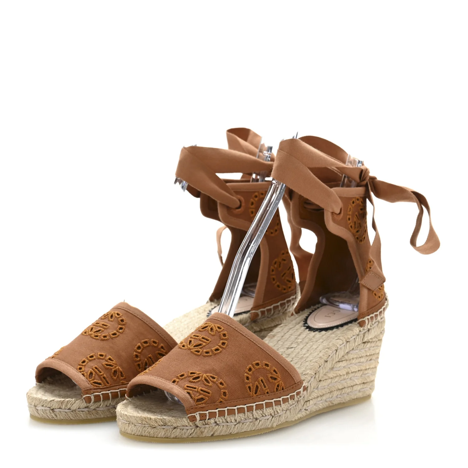 Canvas Damita GG Eyelet Espadrille Wedge Sandals 37.5 Blondie Cognac - Top Club