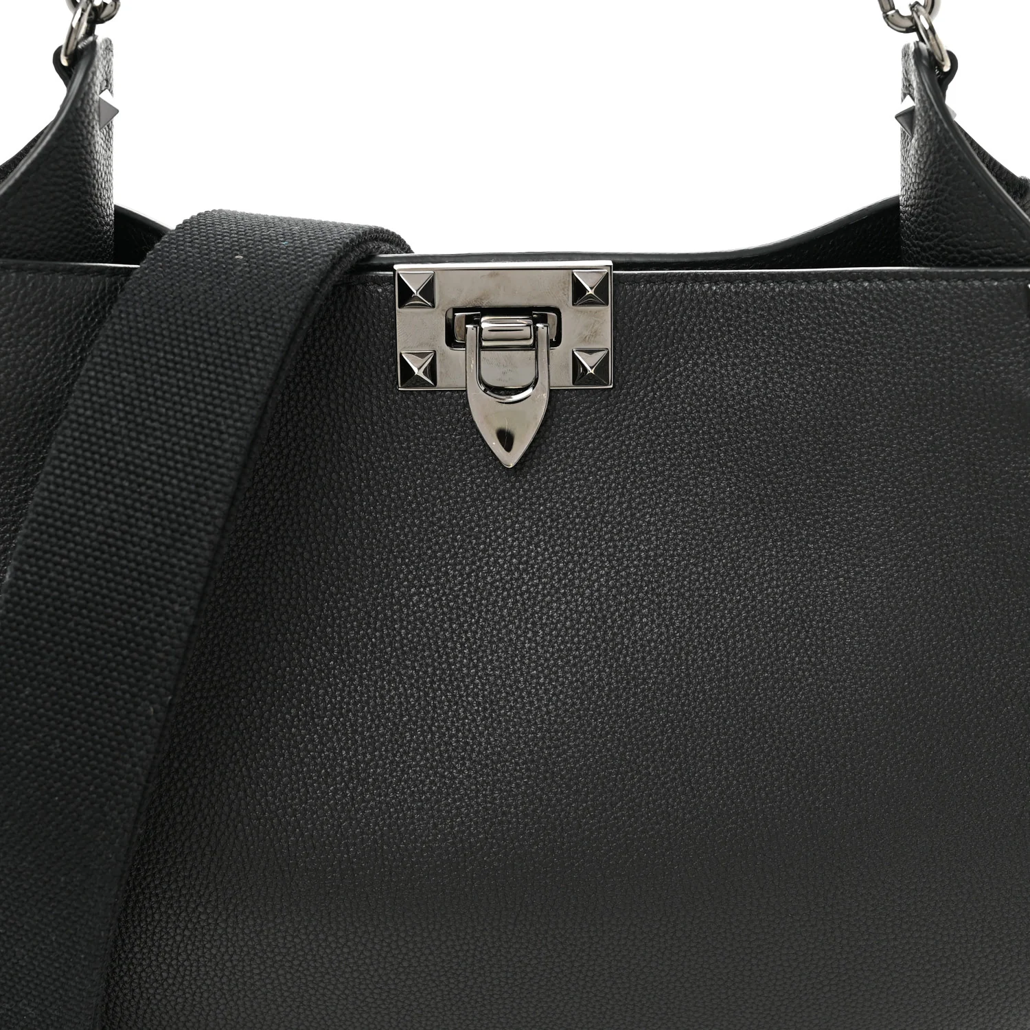 Grained Calfskin Rockstud Hobo Shoulder Bag Black - Top Club