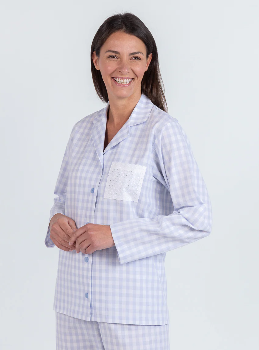 Pyjama femme en coton vichy bleu pastel