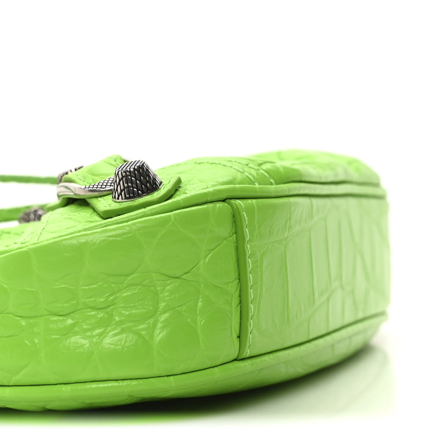 Extra Supple Calfskin Crocodile Embossed Le Cagole Mini Purse With Chain Acid Green - Top Club