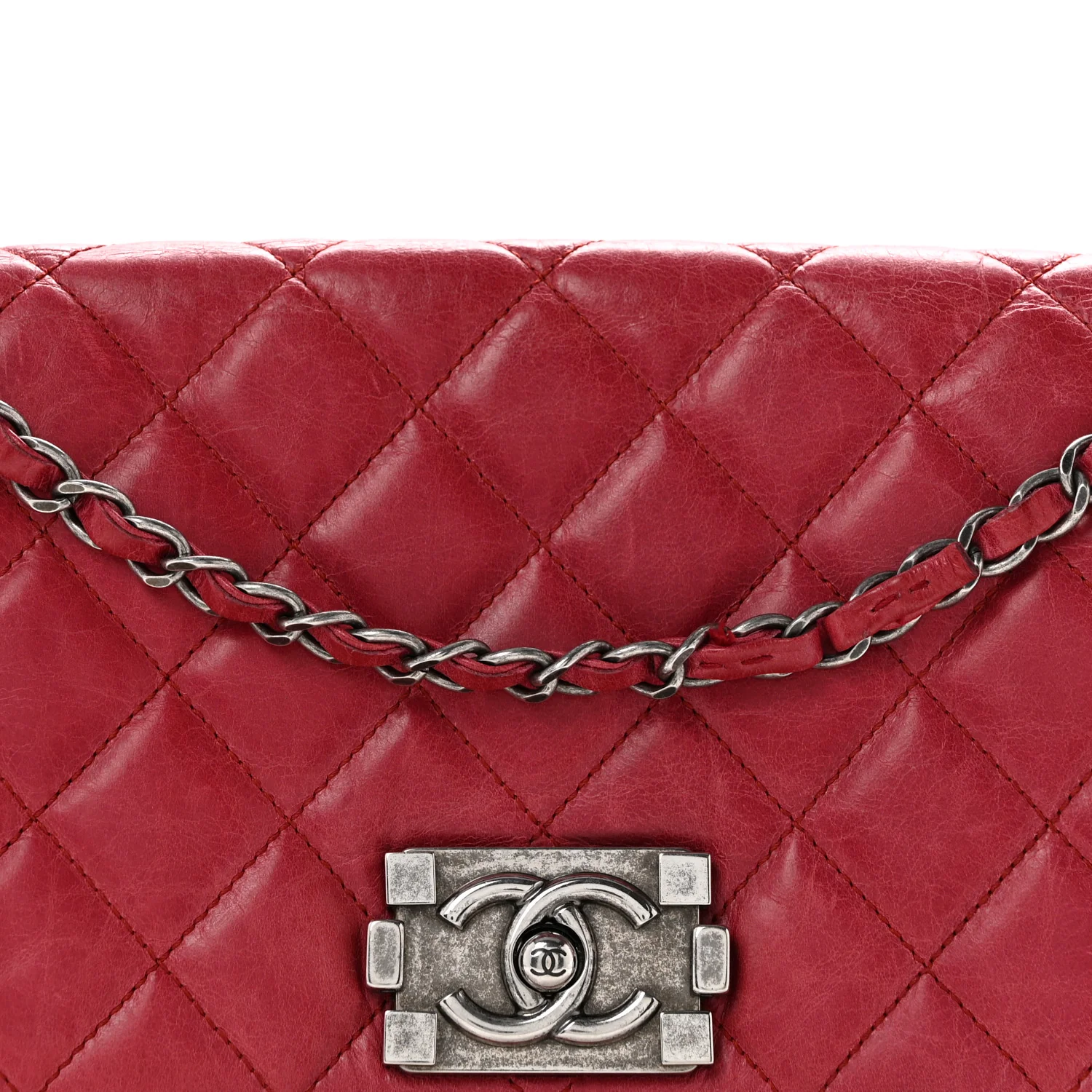 Glazed Calfskin Quilted Soft Boy Flap Red - Top Club