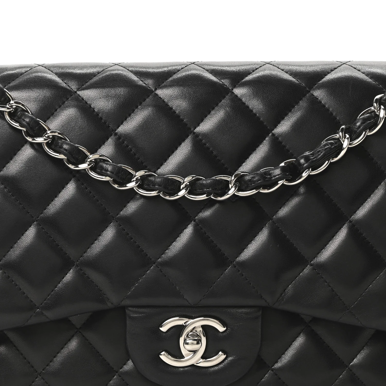 Lambskin Quilted Jumbo Double Flap Black - Top Club