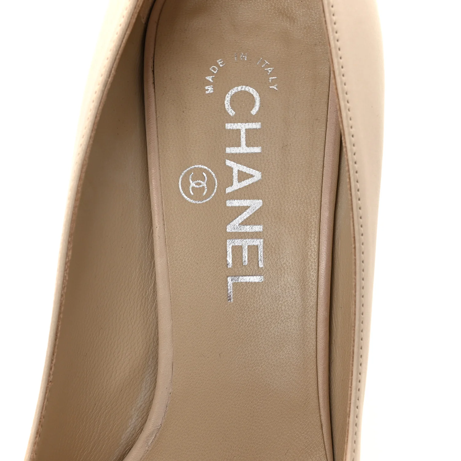 Calfskin CC Cap Toe Platform Chain Pumps 39 Beige Black - Top Club
