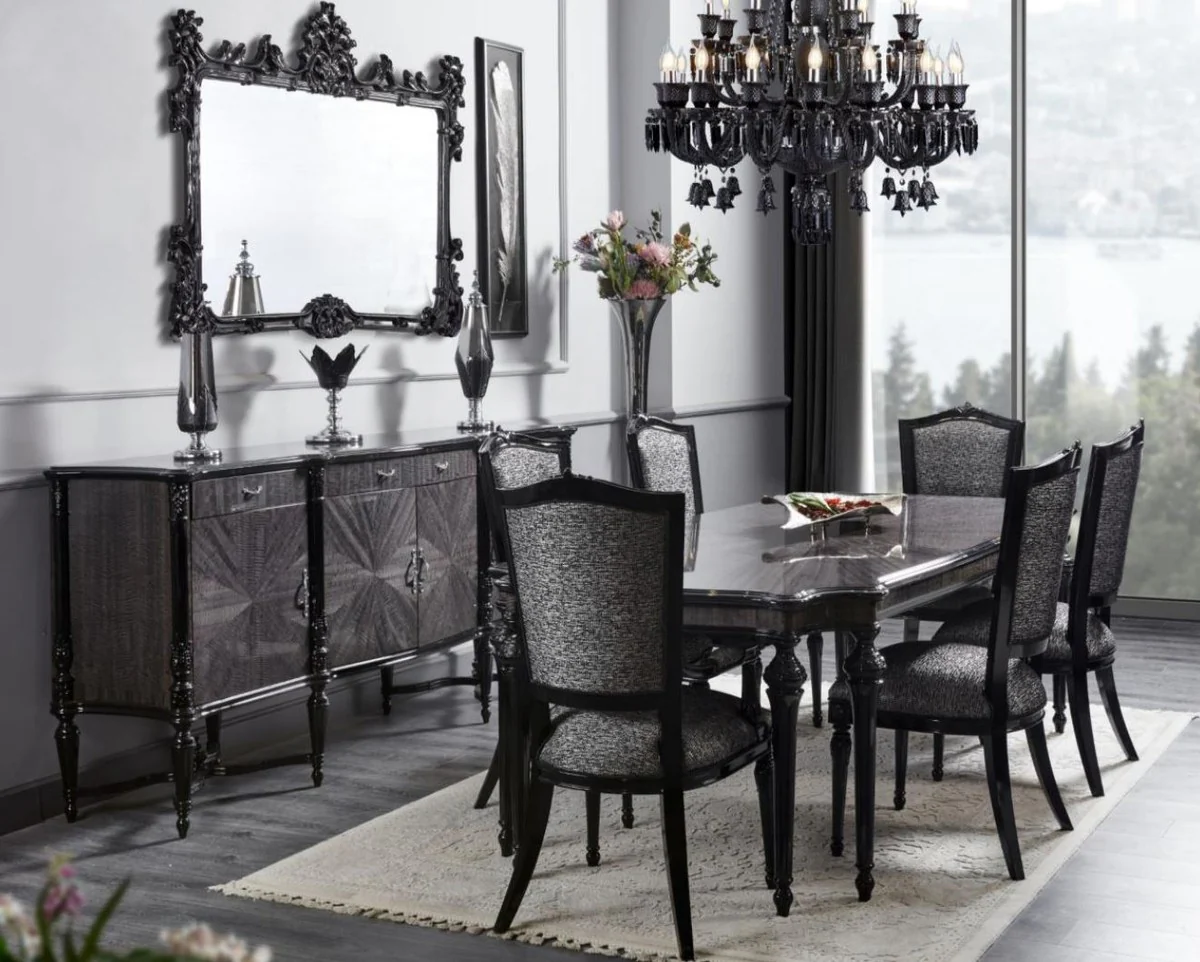 Luxury Baroque Dining Table Gray / Black - Handcrafted Solid Wood Dining Room Table - Luxury Dining Room Furniture in Baroque Style - Baroque Furniture - Baroque Furnishings