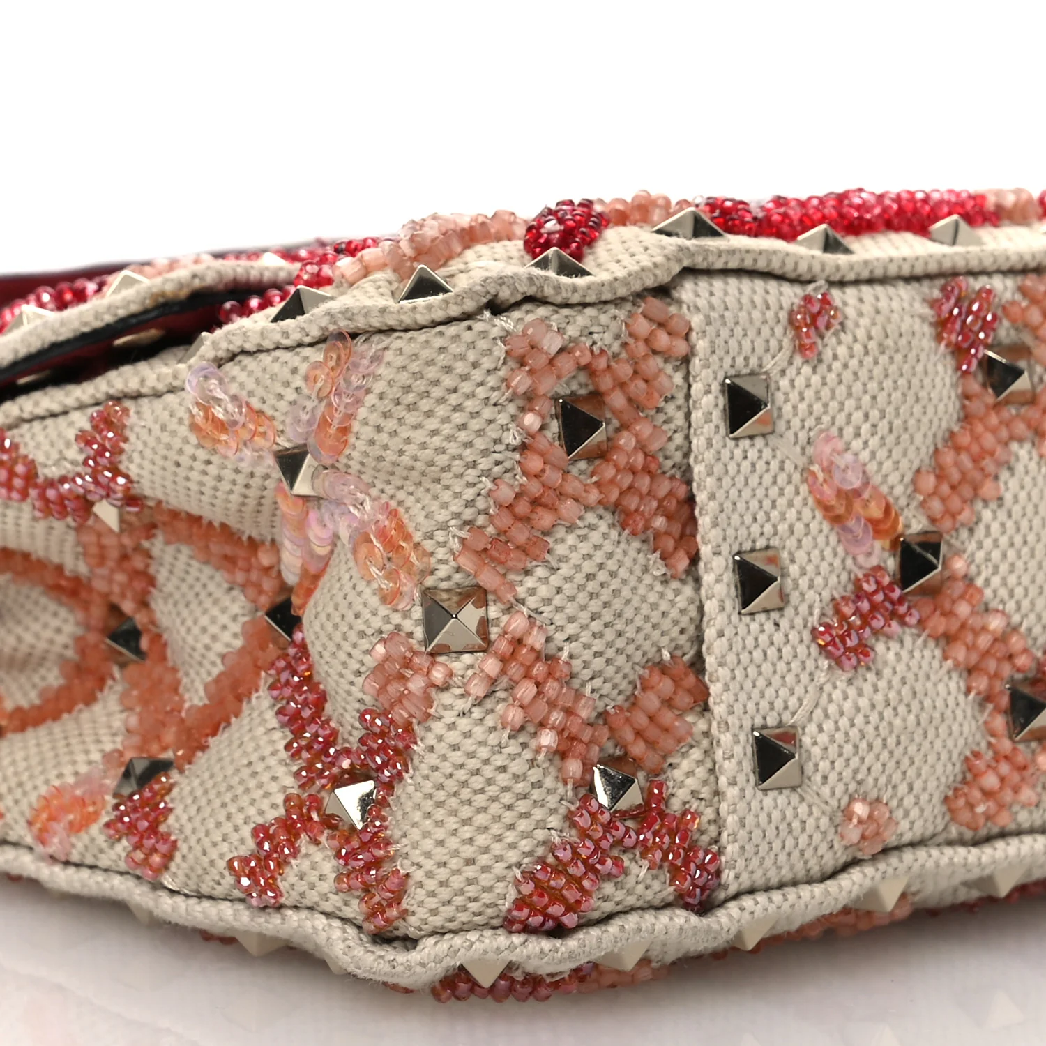 Canvas Beaded Small Rockstud Spike Shoulder Bag Multicolor - Top Club