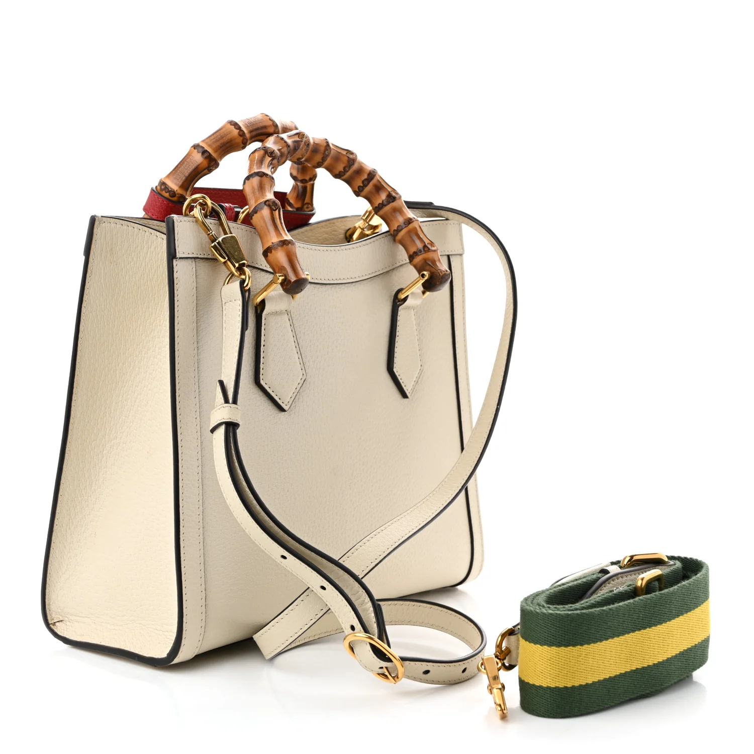 Textured Dollar Calfskin Web Small Diana Tote Bag Mystic White - Top Club