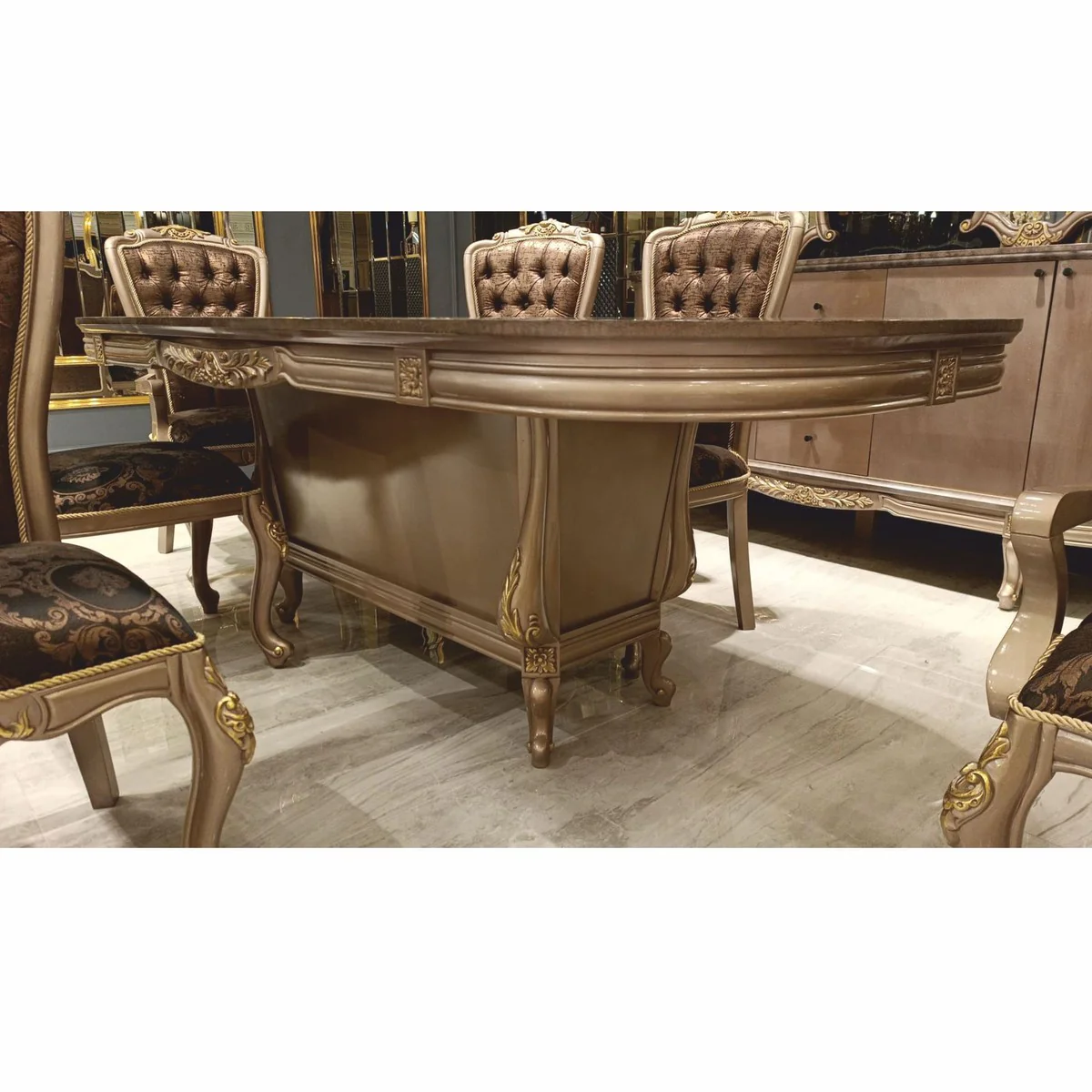 Luxury Baroque Dining Table Gray / Black / Gold 230 cm - Baroque Dining Room Furniture