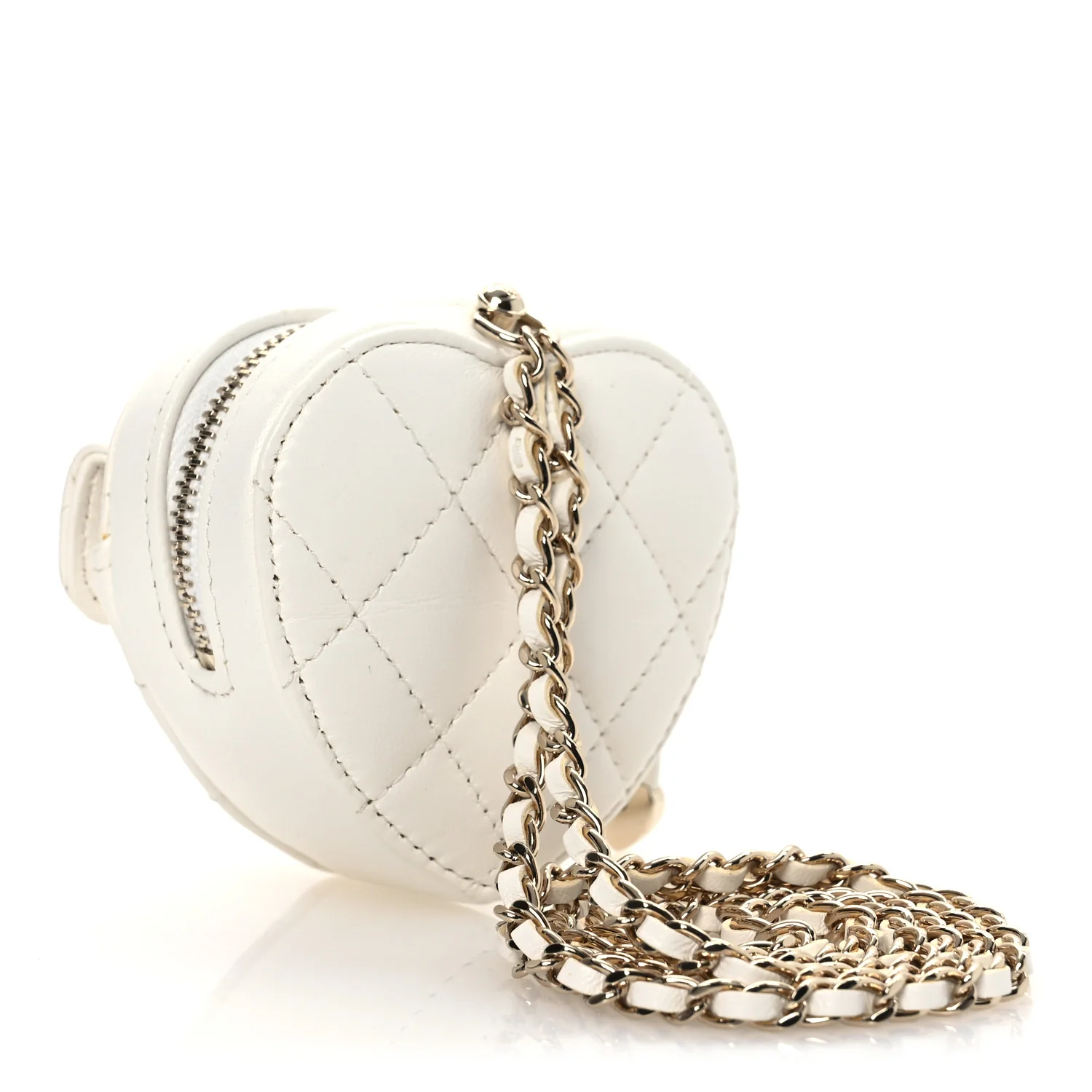 Lambskin Quilted CC In Love Heart Coin Purse With Chain White - Top Club